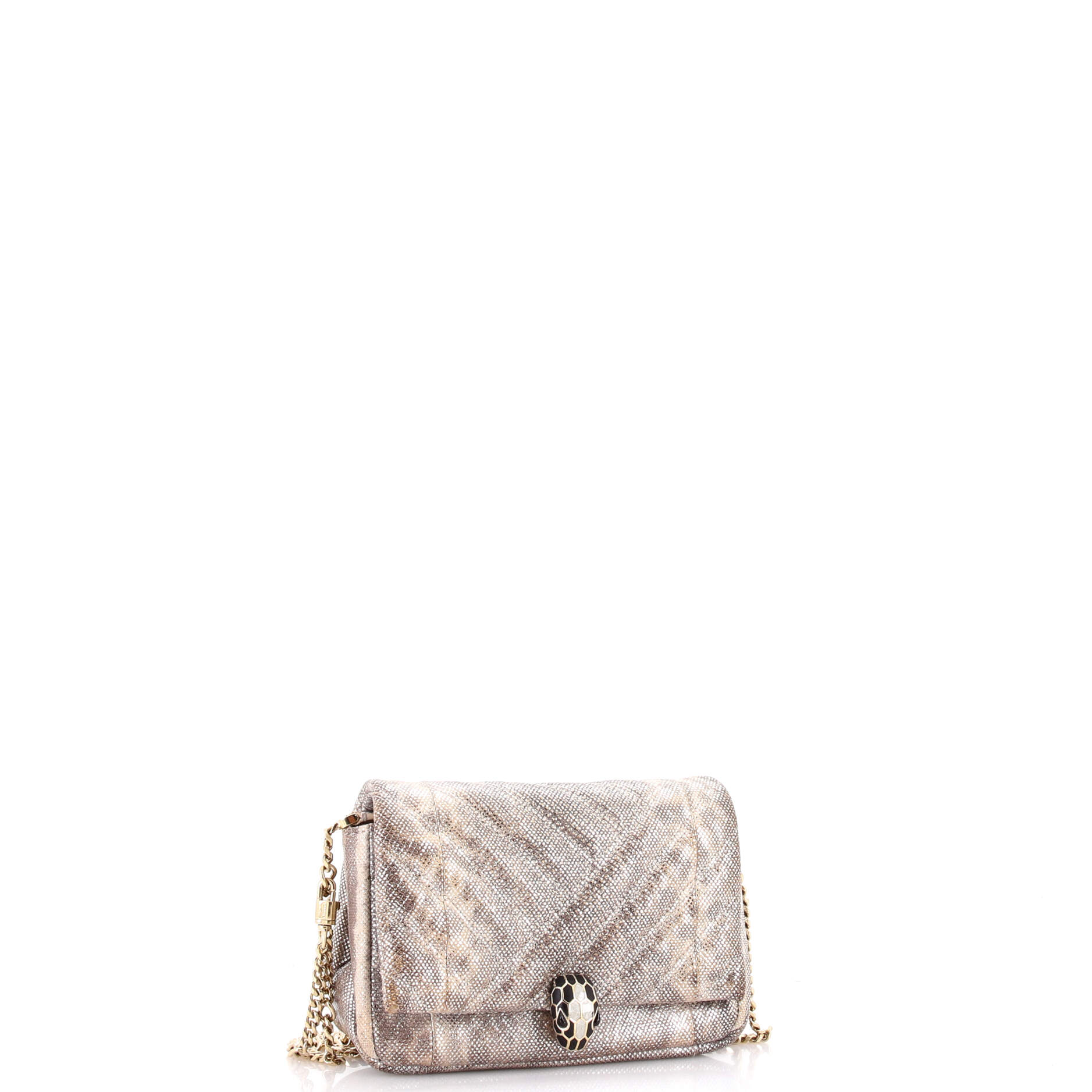 Serpenti Cabochon Shoulder Bag Diagonal Quilted Metallic Karung Small