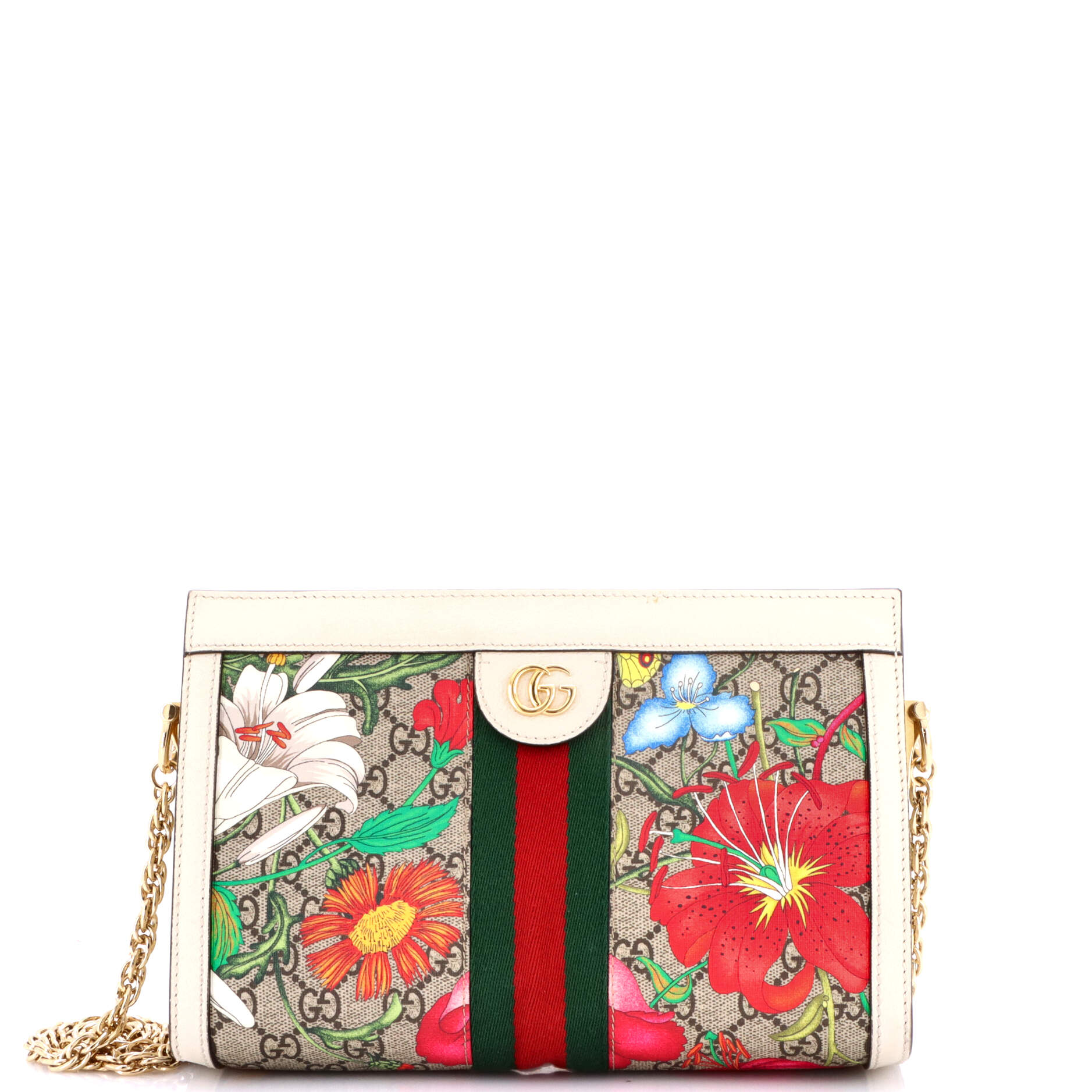 Ophidia Chain Shoulder Bag Flora GG Coated Canvas Small