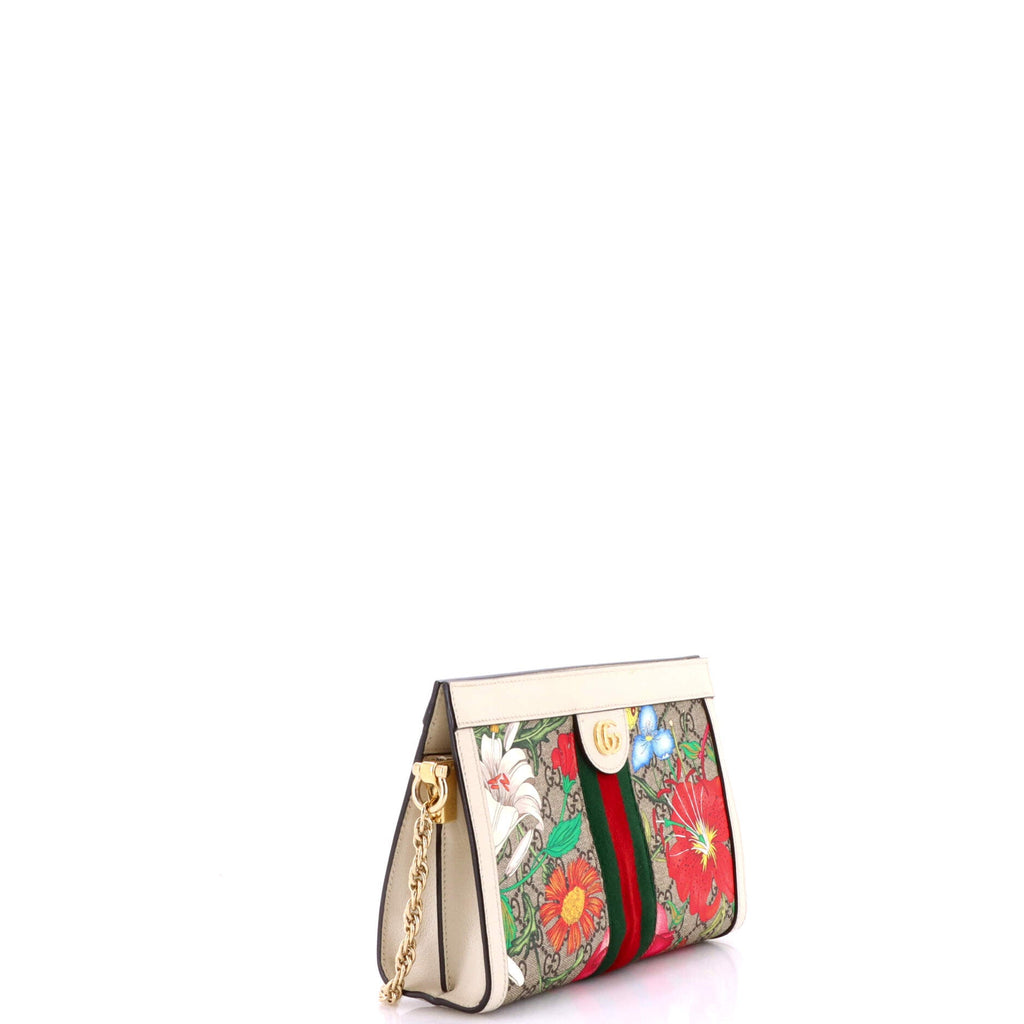Ophidia Chain Shoulder Bag Flora GG Coated Canvas Small