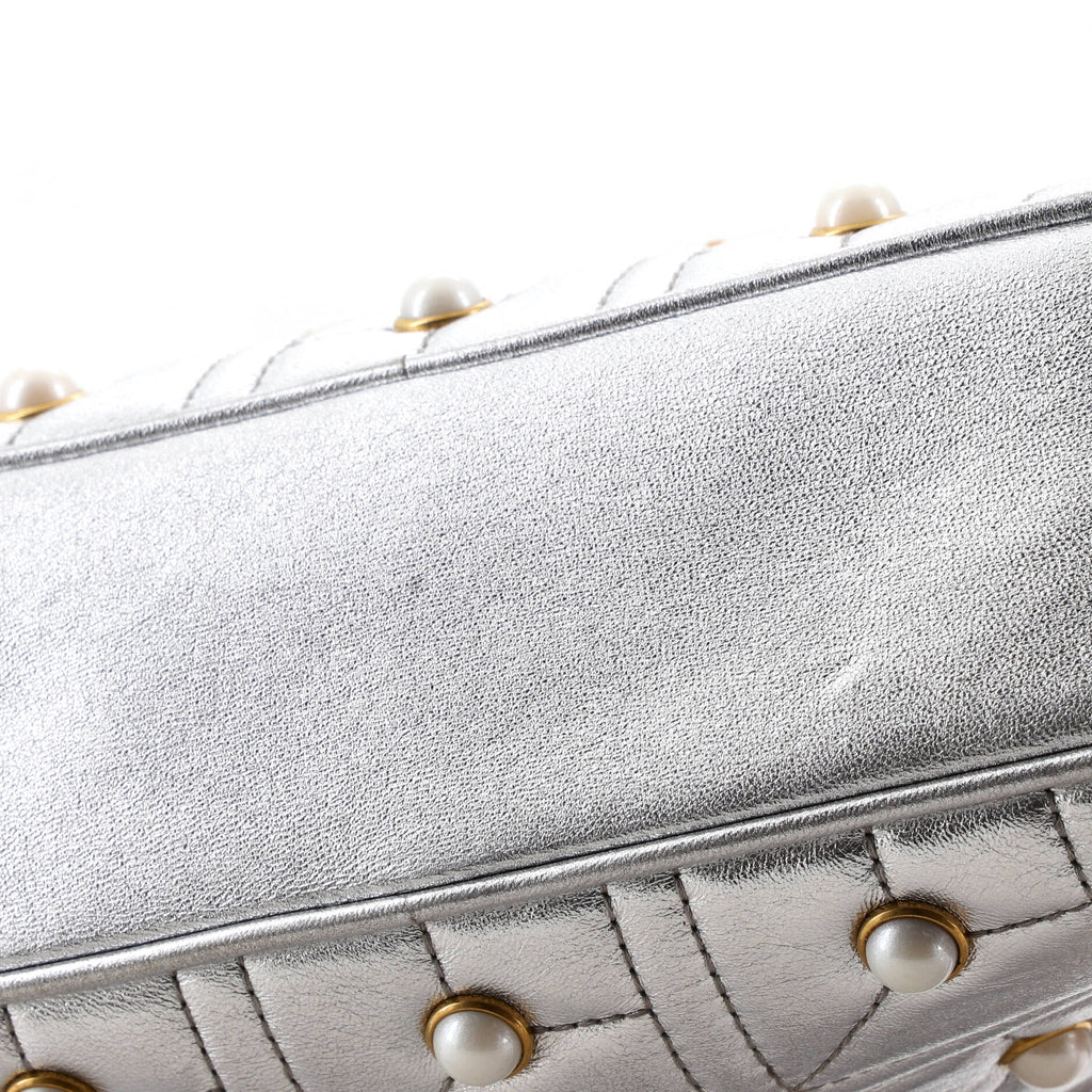 Pearly GG Marmont Shoulder Bag Embellished Matelasse Leather Small