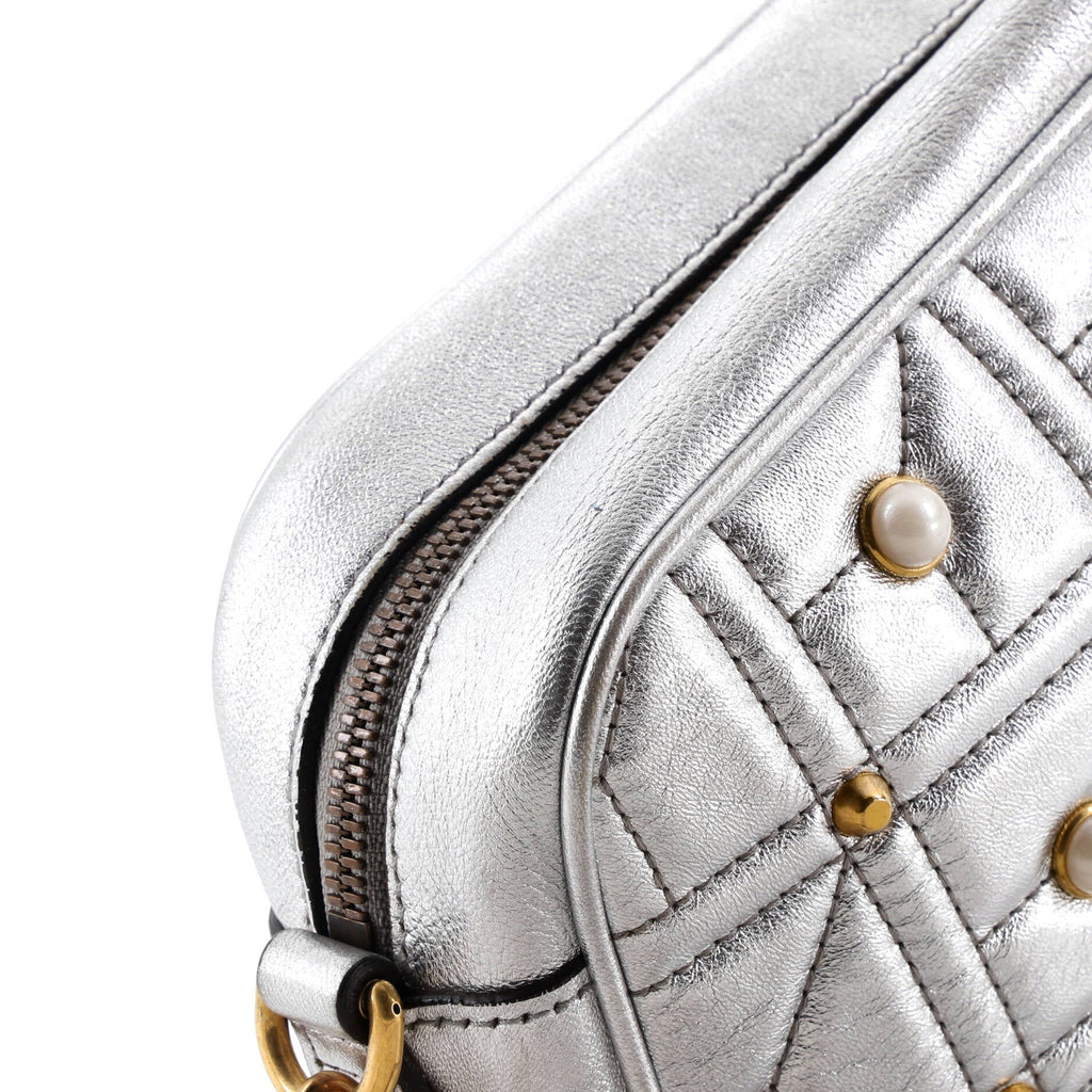 Pearly GG Marmont Shoulder Bag Embellished Matelasse Leather Small