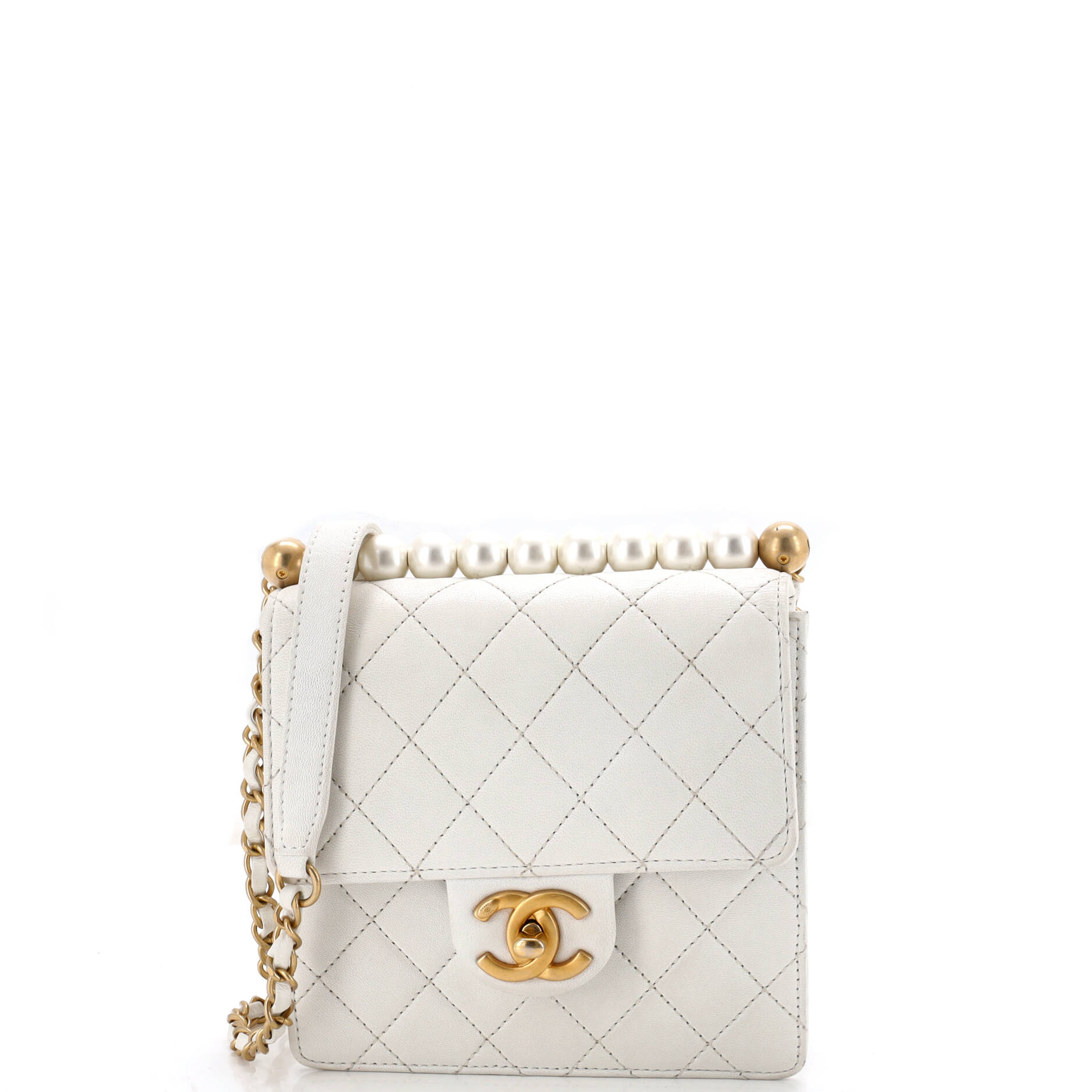 Chic Pearls Flap Bag Quilted Goatskin Mini