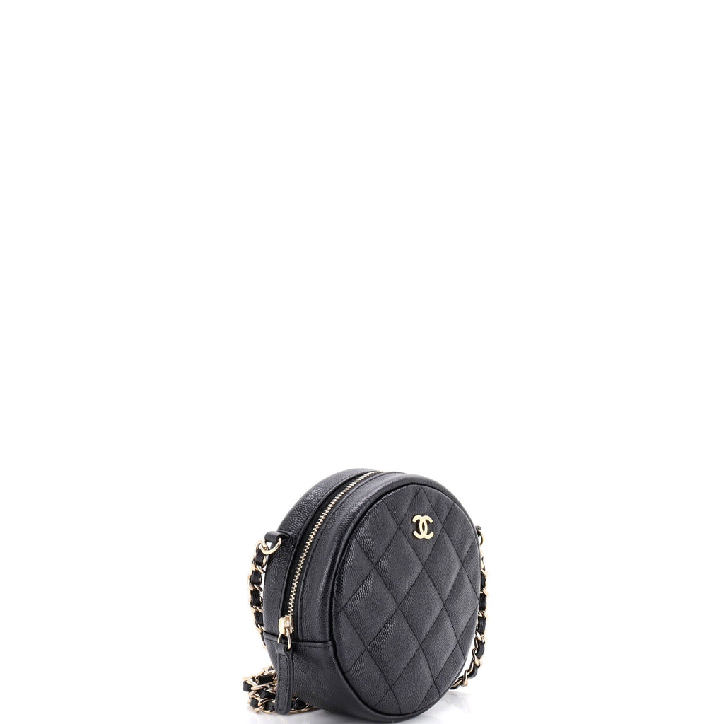Miss Coco Round Clutch with Chain Quilted Caviar Mini