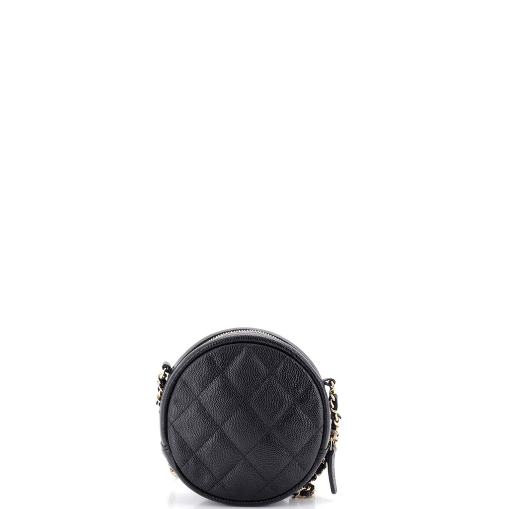 Miss Coco Round Clutch with Chain Quilted Caviar Mini