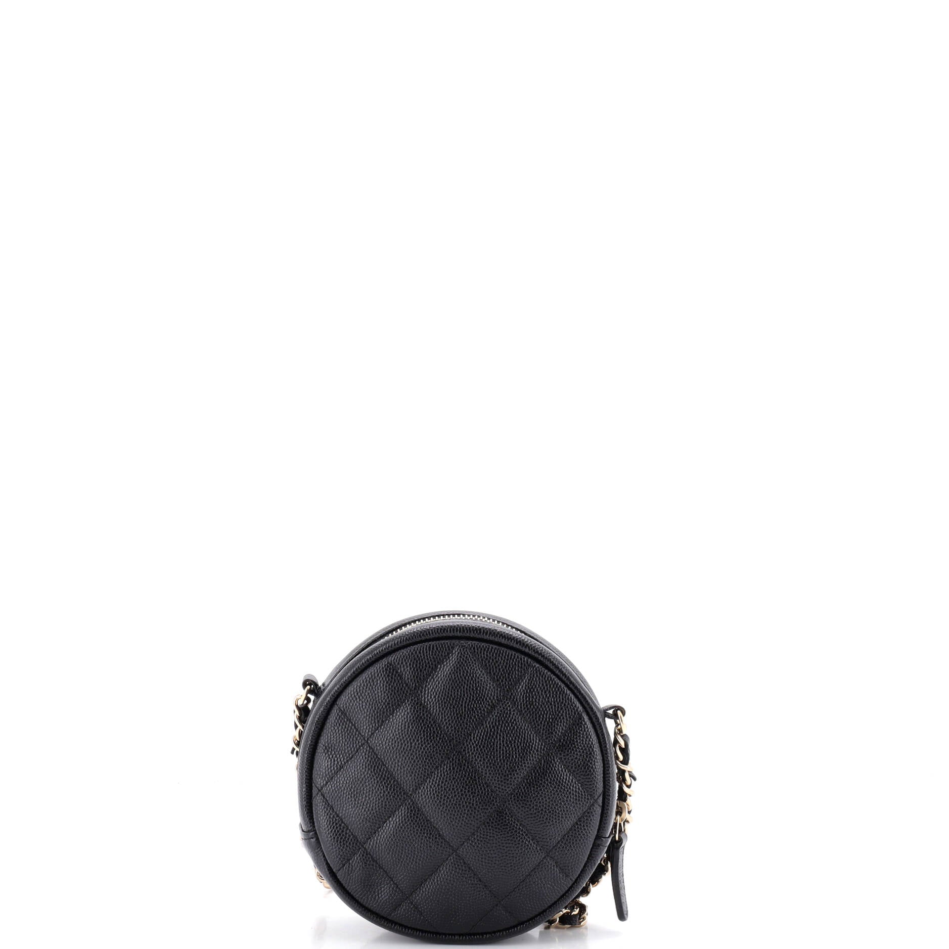 Miss Coco Round Clutch with Chain Quilted Caviar Mini
