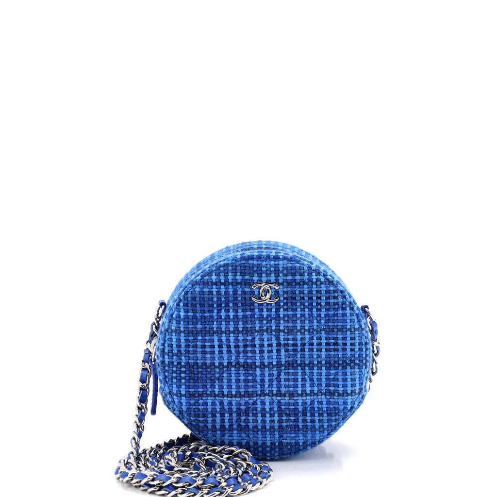 Round Clutch with Chain Quilted Tweed Mini