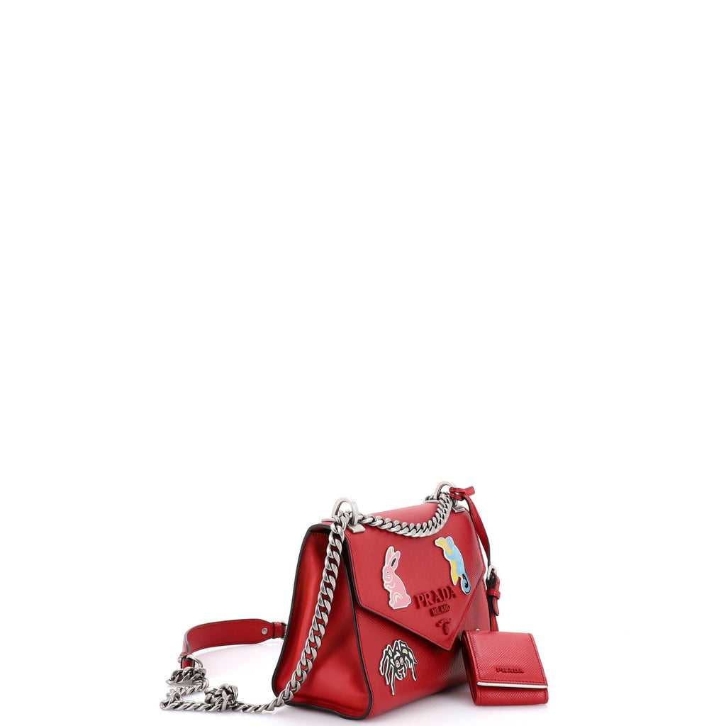 Monochrome Shoulder Bag Embellished Saffiano Leather Small
