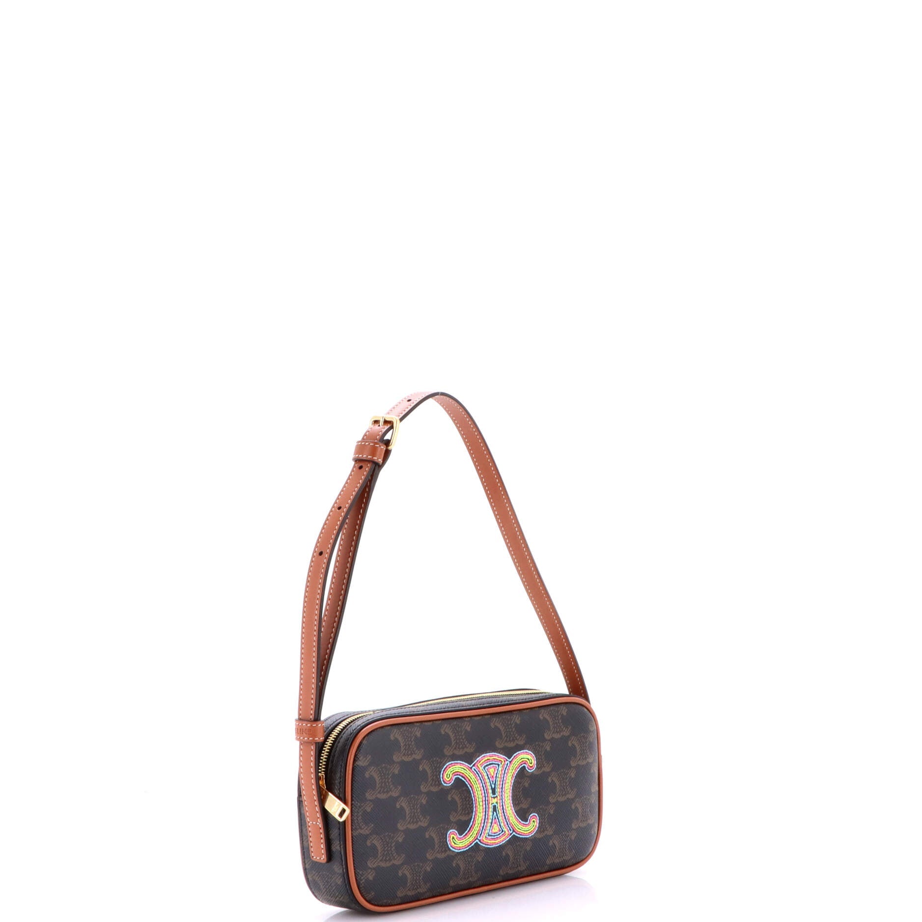 Cuir Triomphe Camera Shoulder Bag Embroidered Triomphe Coated Canvas with Leather Small