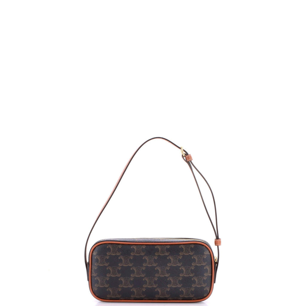 Cuir Triomphe Camera Shoulder Bag Embroidered Triomphe Coated Canvas with Leather Small