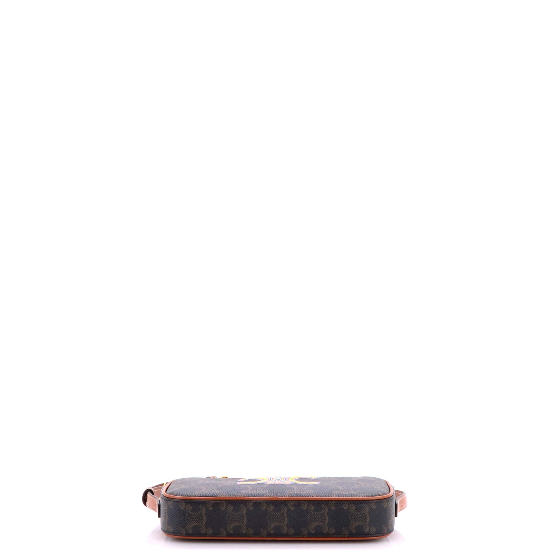 Cuir Triomphe Camera Shoulder Bag Embroidered Triomphe Coated Canvas with Leather Small