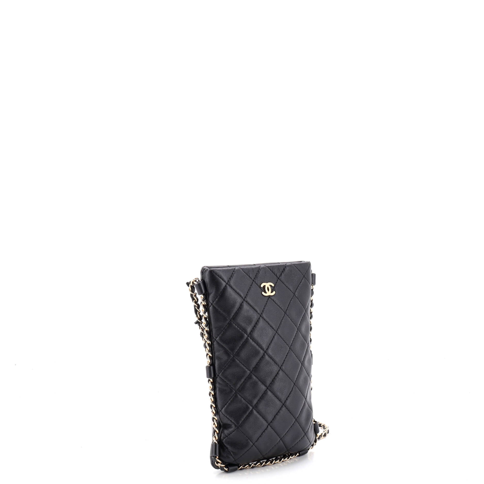 Chain Around Flat Phone Holder Crossbody Quilted Lambskin