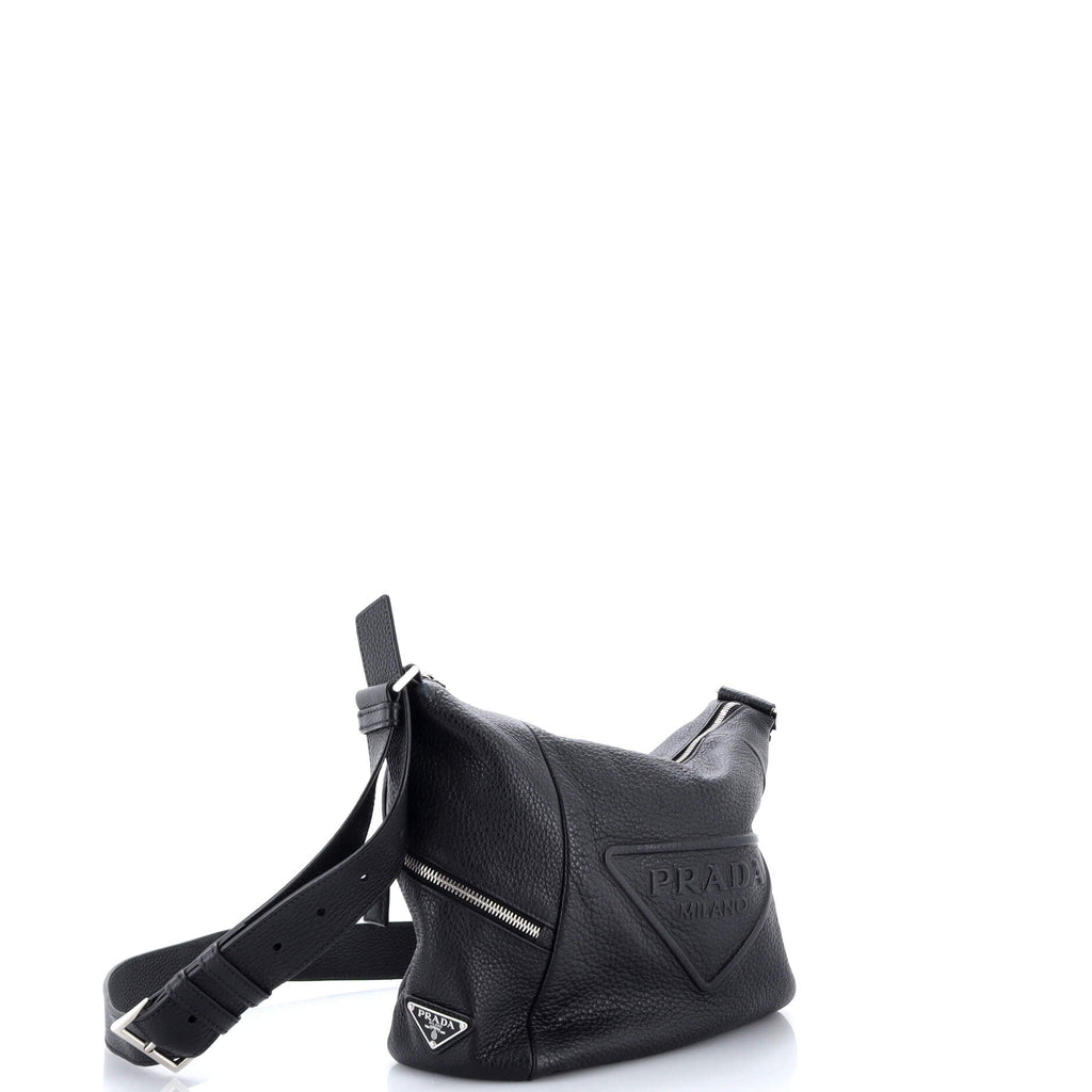 Triangle Logo Embossed Side Zip Shoulder Bag Vitello Daino