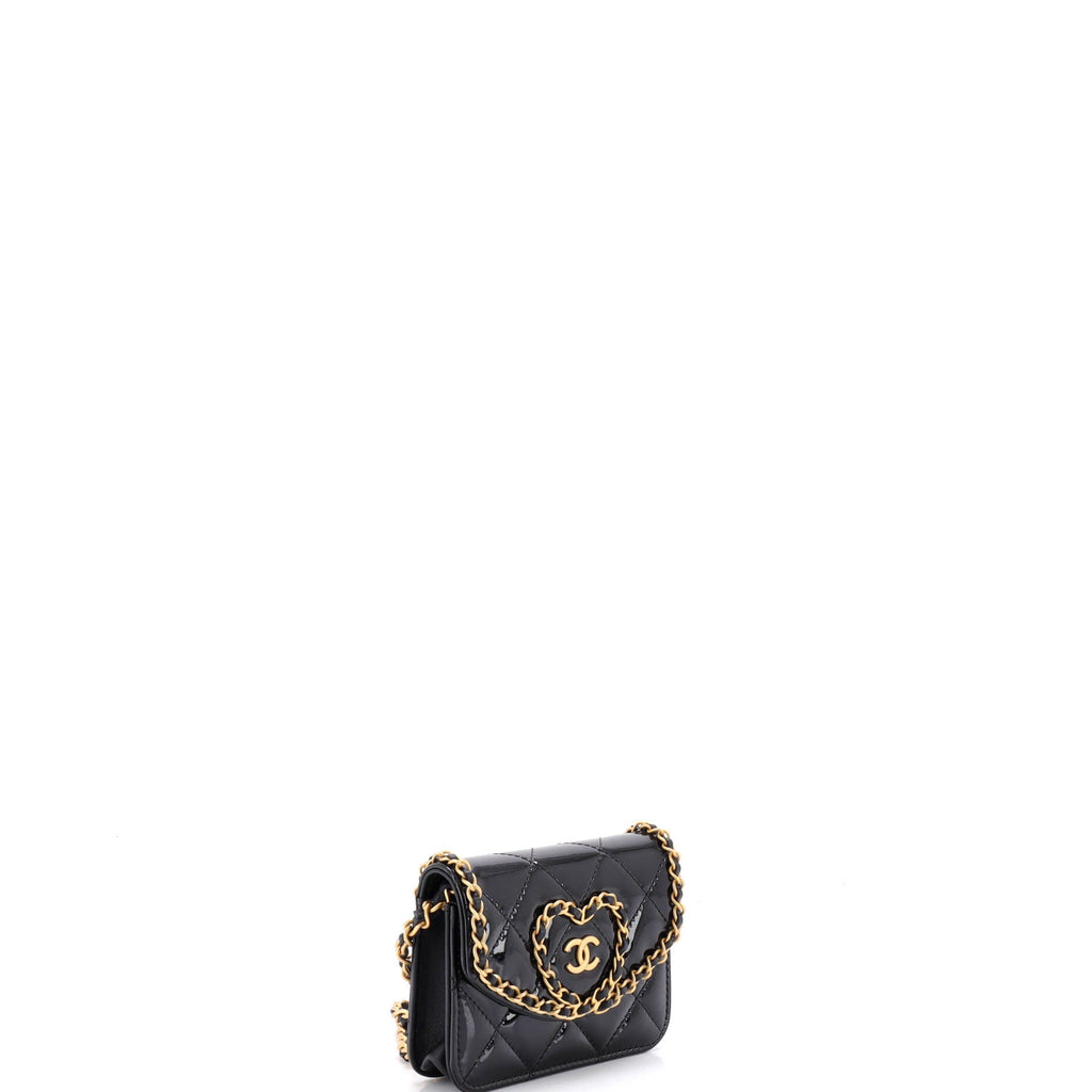 Heart Chain Flap Bag Quilted Patent Mini