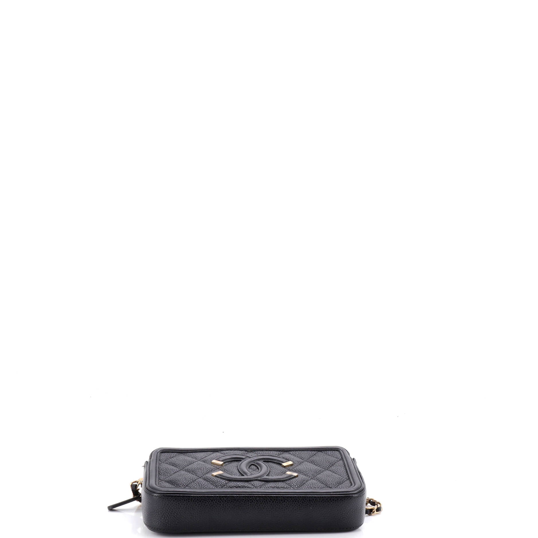 Filigree Double Zip Clutch with Chain Quilted Caviar
