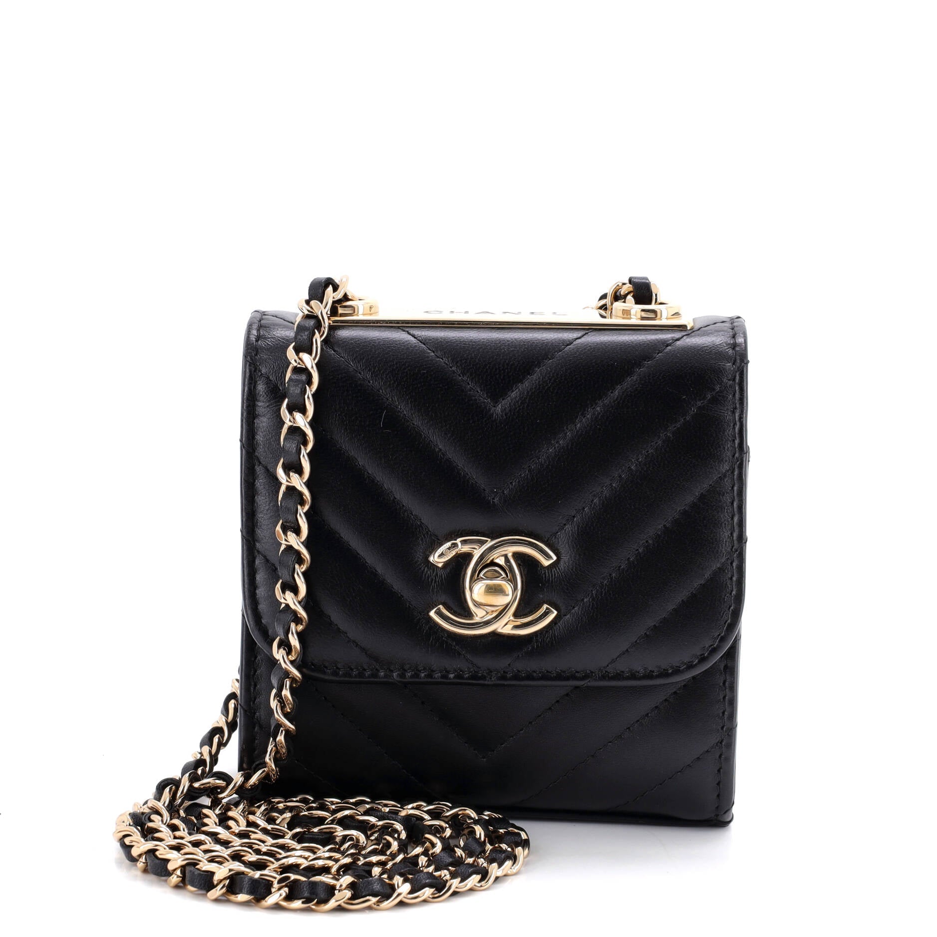 Trendy CC Clutch with Chain Chevron Lambskin Small