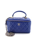 Classic Top Handle Vanity Case with Chain Quilted Lambskin Small