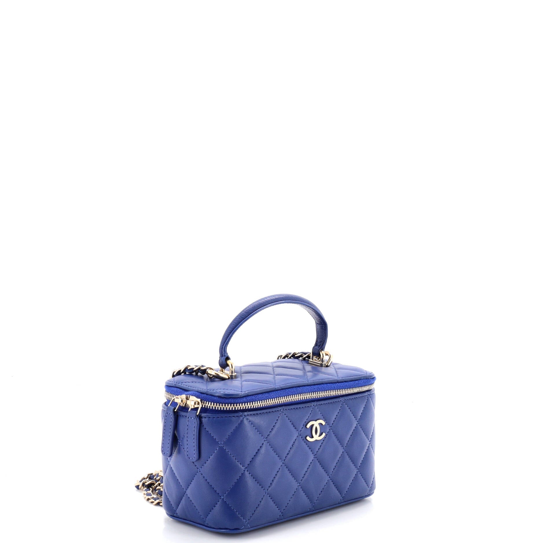 Classic Top Handle Vanity Case with Chain Quilted Lambskin Small