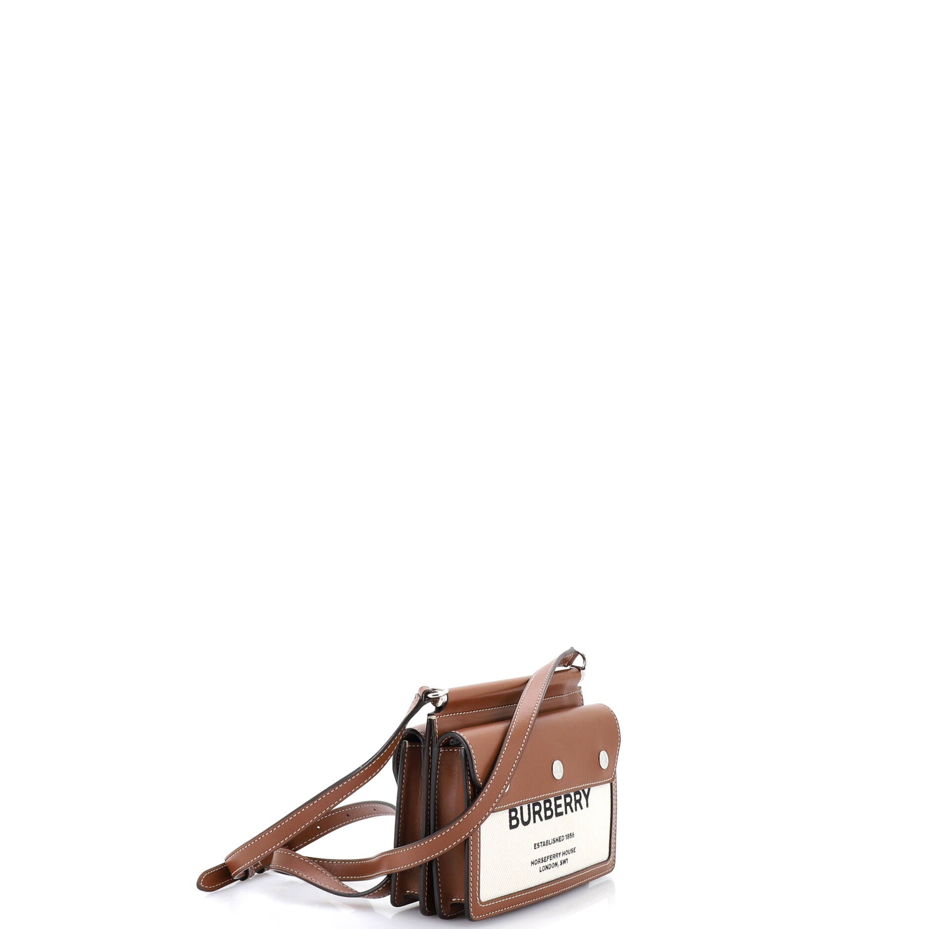 Logo Title Pocket Crossbody Bag Canvas and Leather Mini