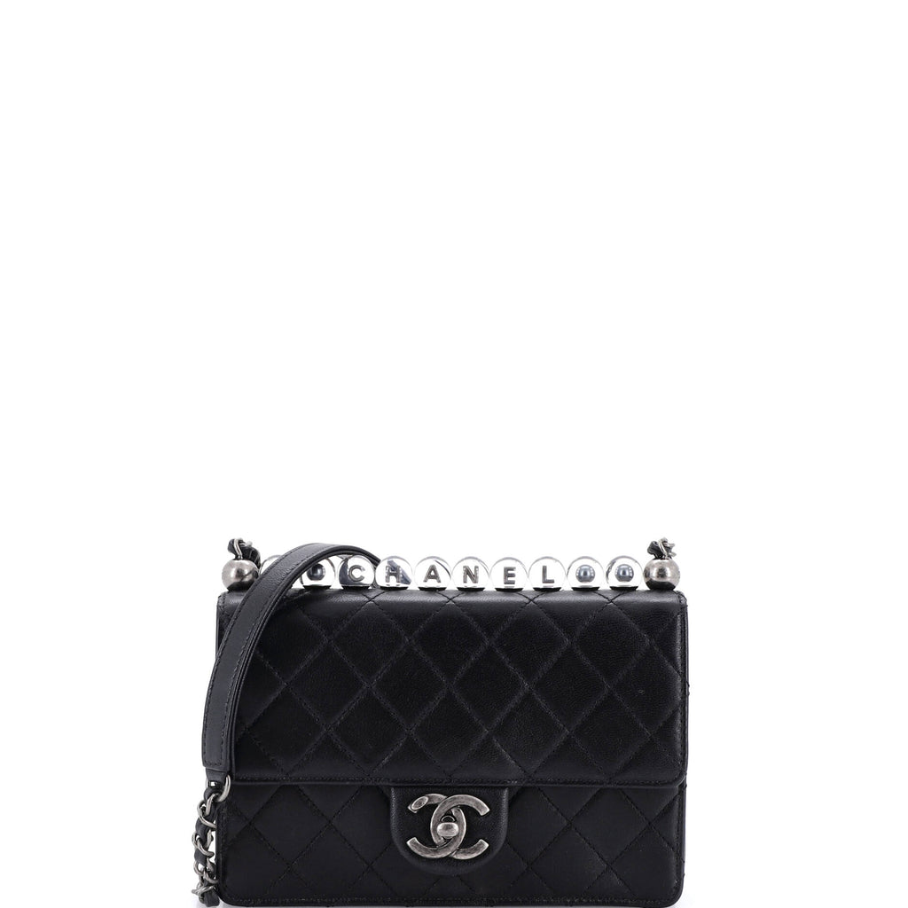 Chic Pearls Flap Bag Quilted Goatskin with Acrylic Beads Small