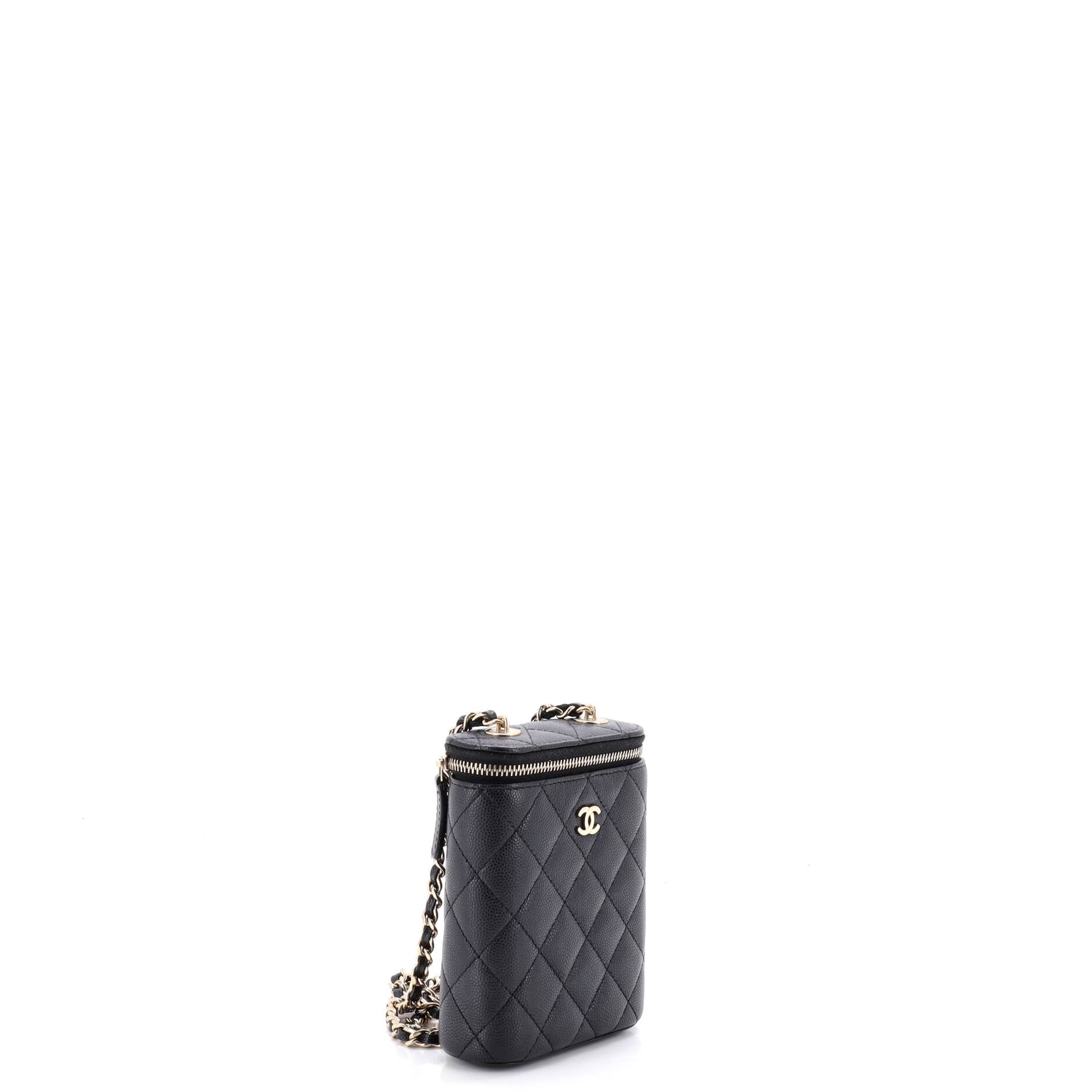 Vertical Classic Vanity Case with Chain Quilted Caviar Small