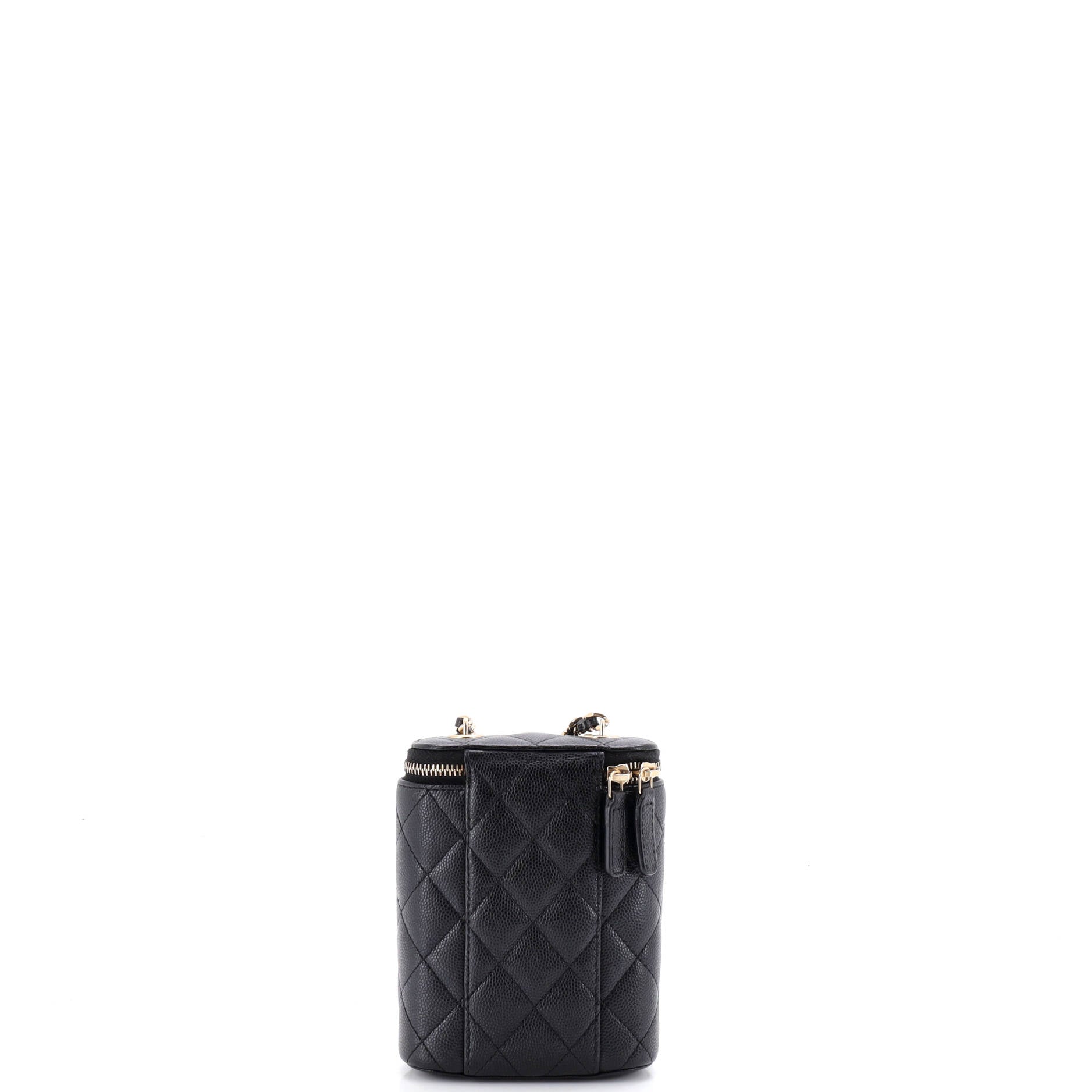 Vertical Classic Vanity Case with Chain Quilted Caviar Small