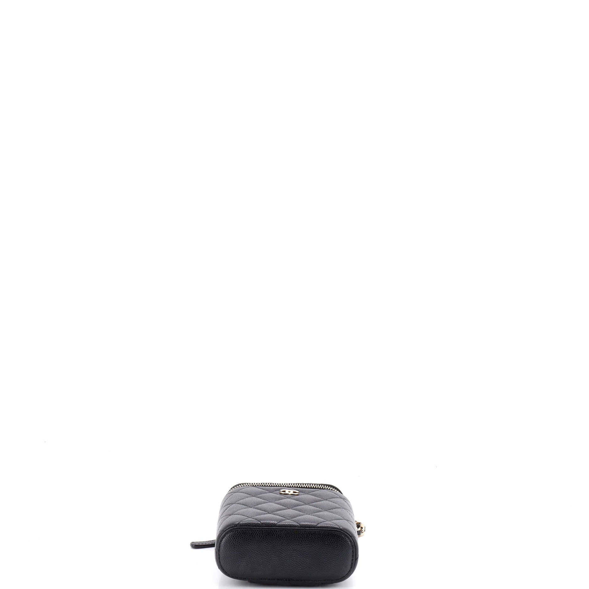 Vertical Classic Vanity Case with Chain Quilted Caviar Small