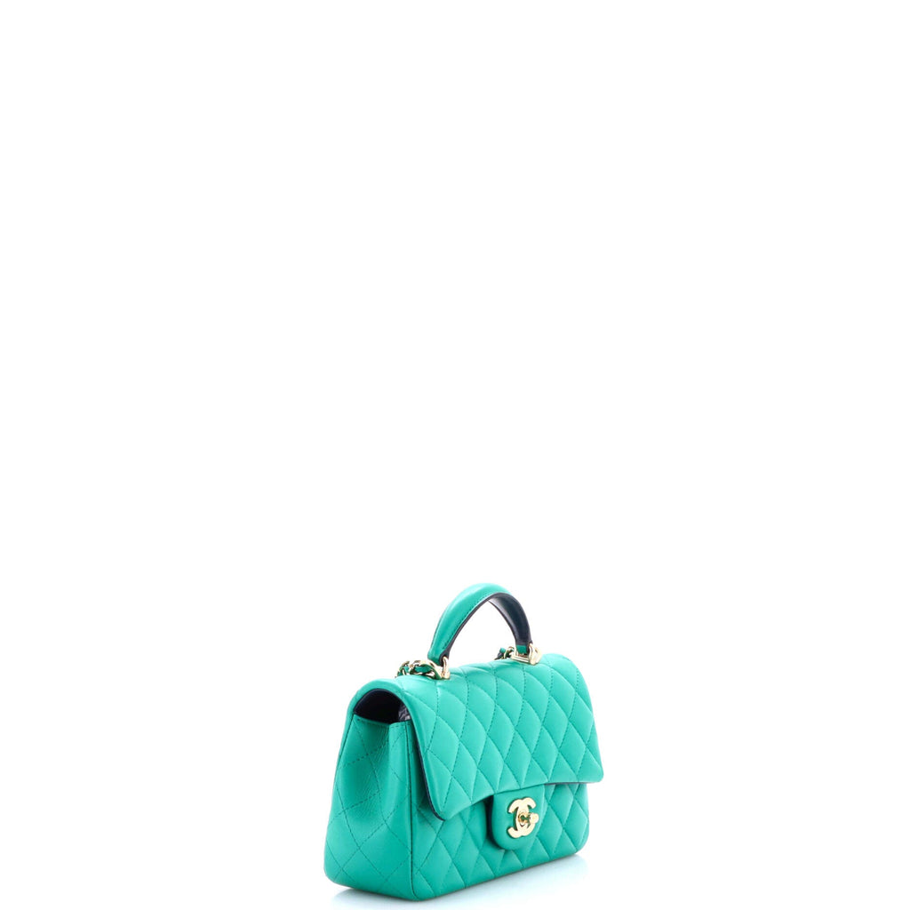 Classic Single Flap Top Handle Bag Quilted Lambskin Mini