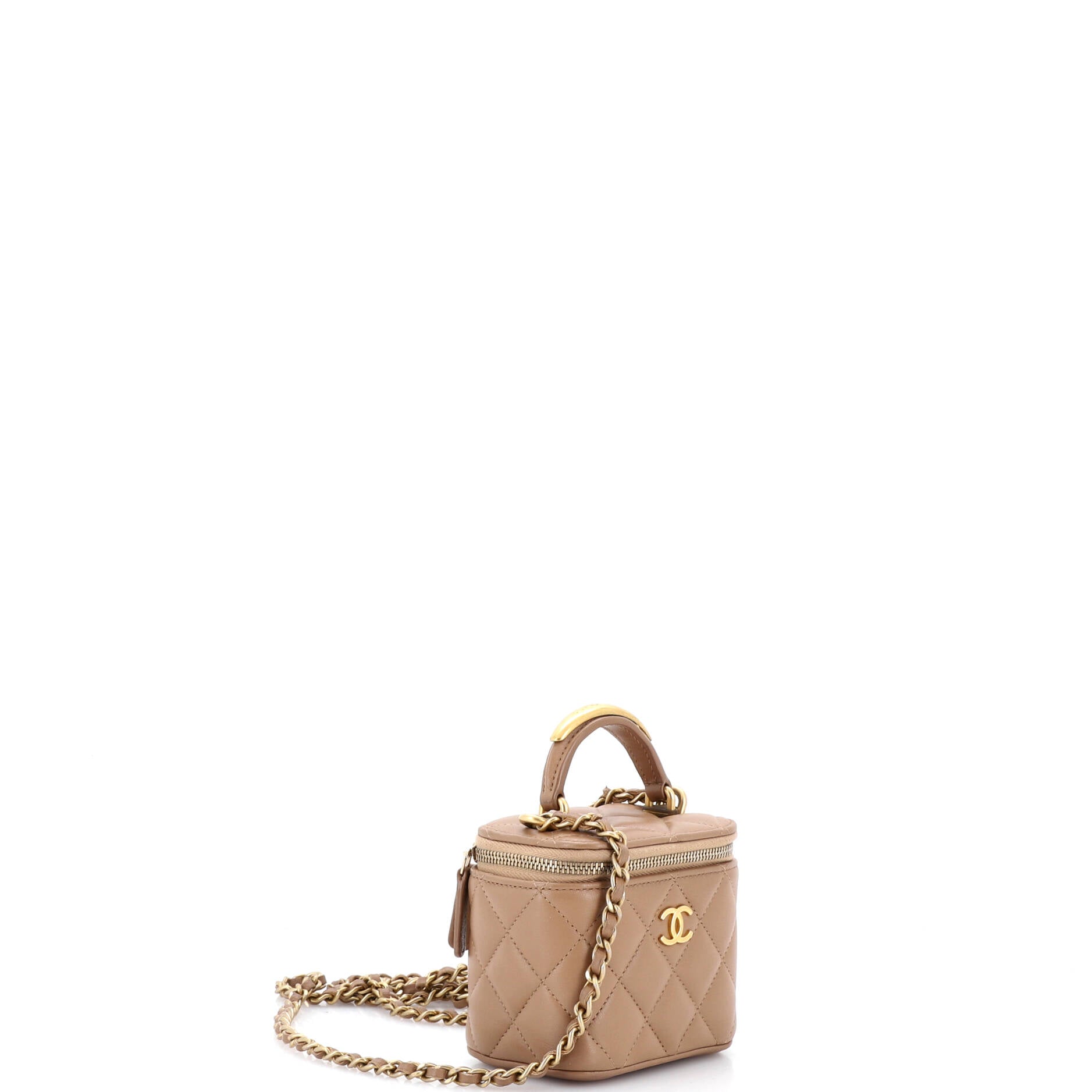 Classic Top Handle Vanity Case with Chain Quilted Lambskin Mini