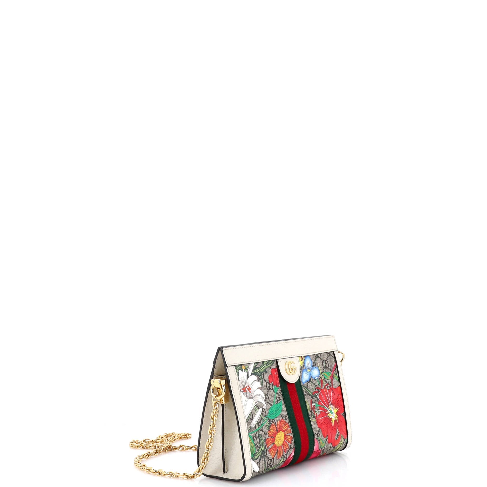 Ophidia Chain Shoulder Bag Flora GG Coated Canvas Small