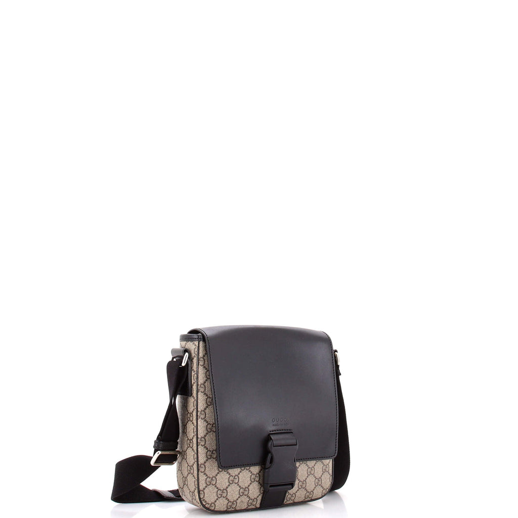 Buckle Flap Messenger Bag GG Coated Canvas with Leather Small