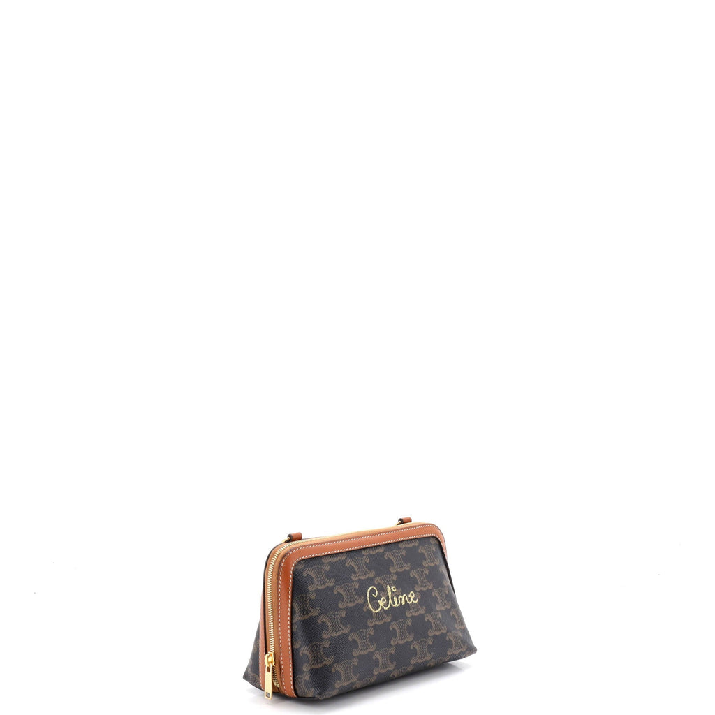 Zip Around Chain Clutch Embroidered Triomphe Coated Canvas