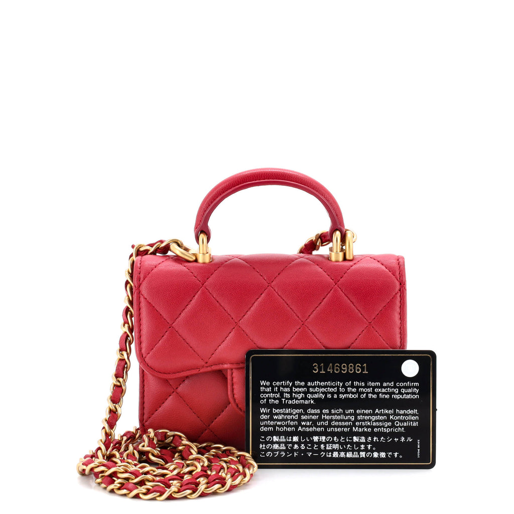 Top Handle Flap Coin Purse with Chain Quilted Lambskin