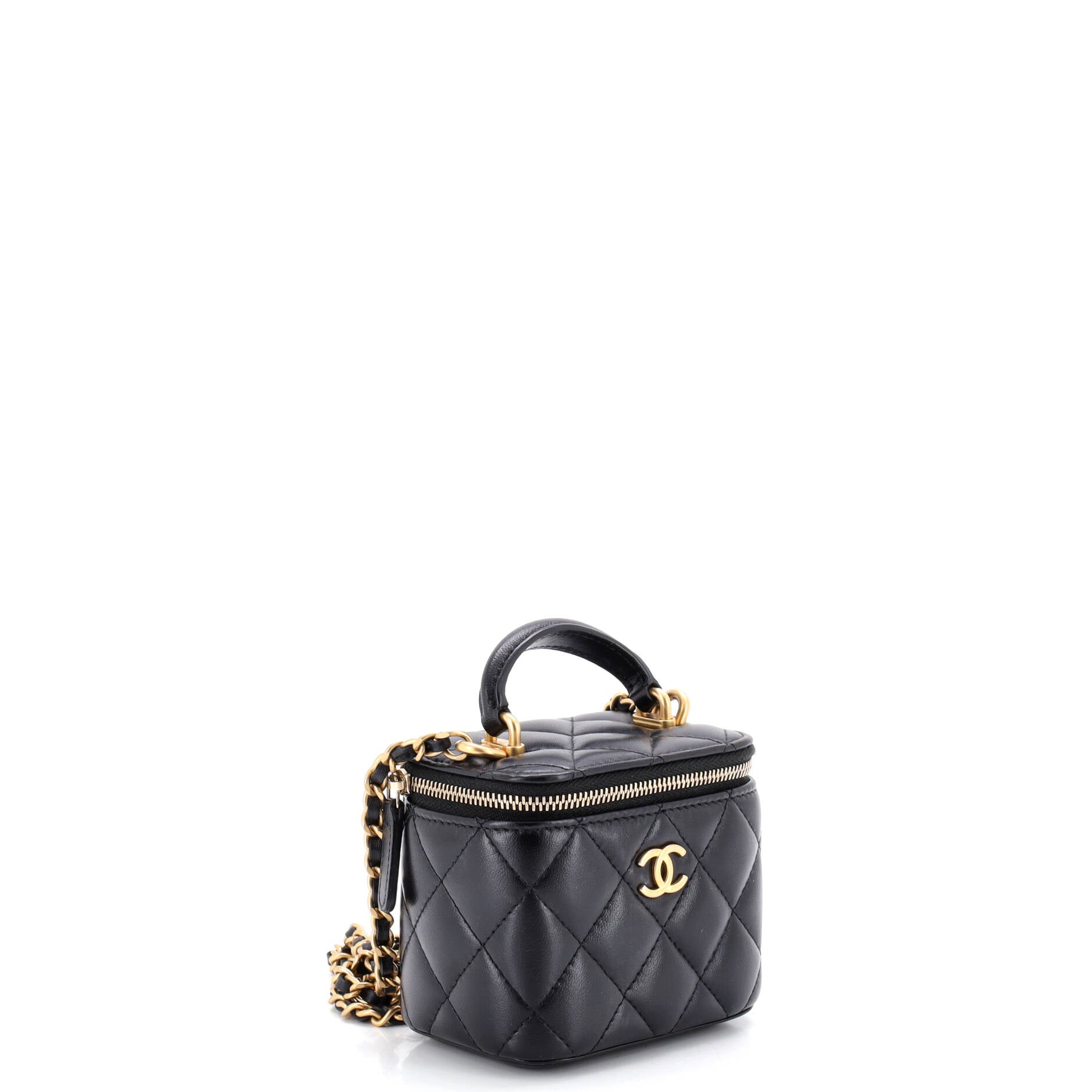 Classic Top Handle Vanity Case with Chain Quilted Lambskin Mini
