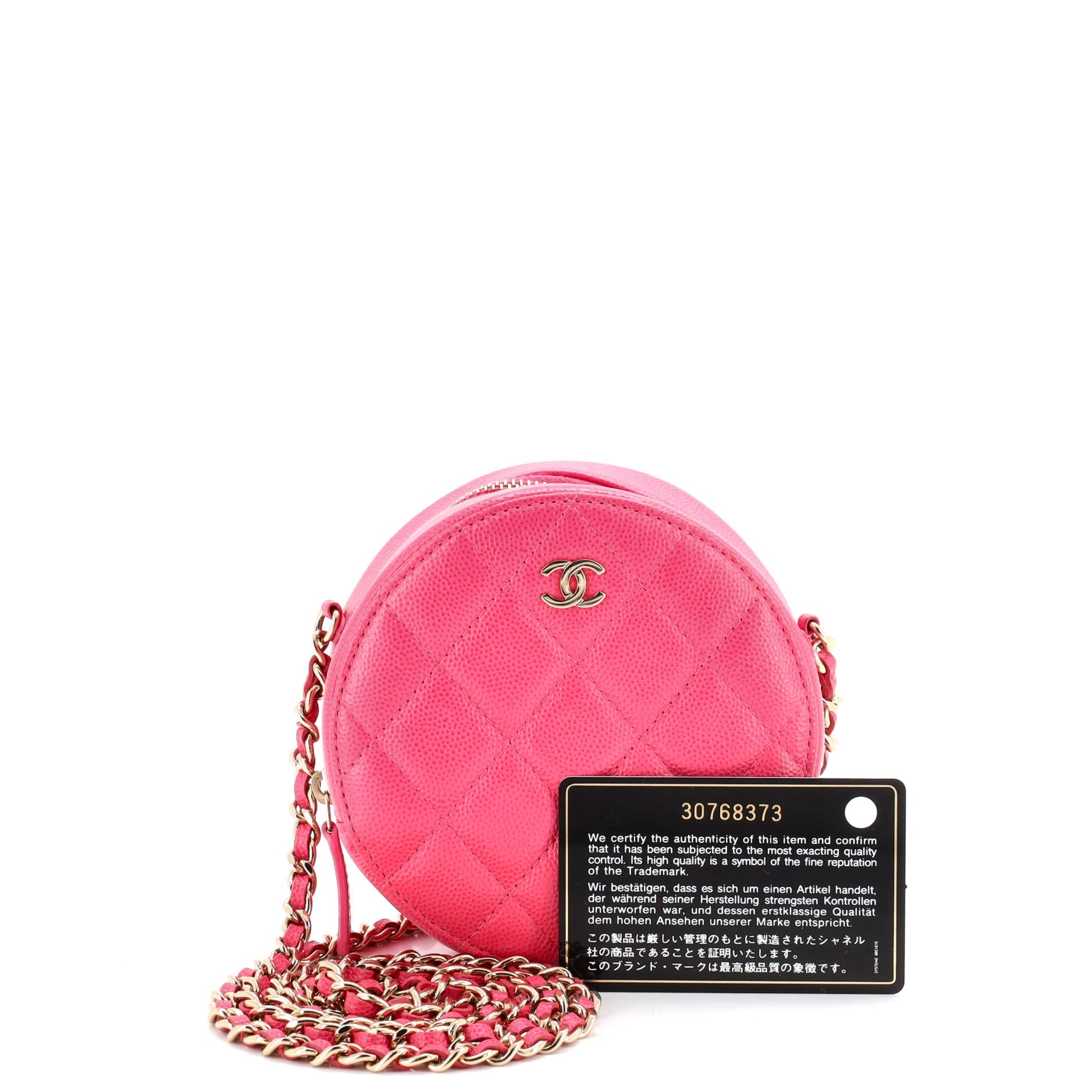 Round Clutch with Chain Quilted Caviar Mini