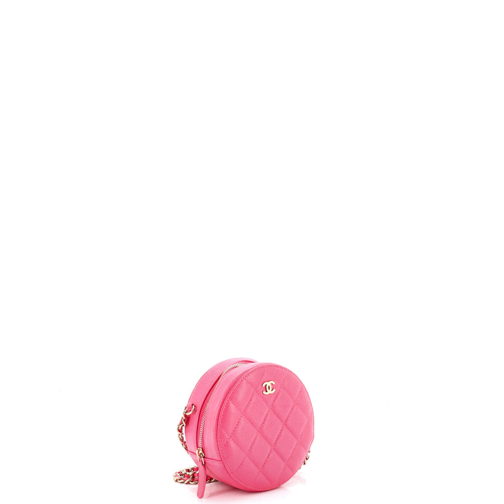 Round Clutch with Chain Quilted Caviar Mini