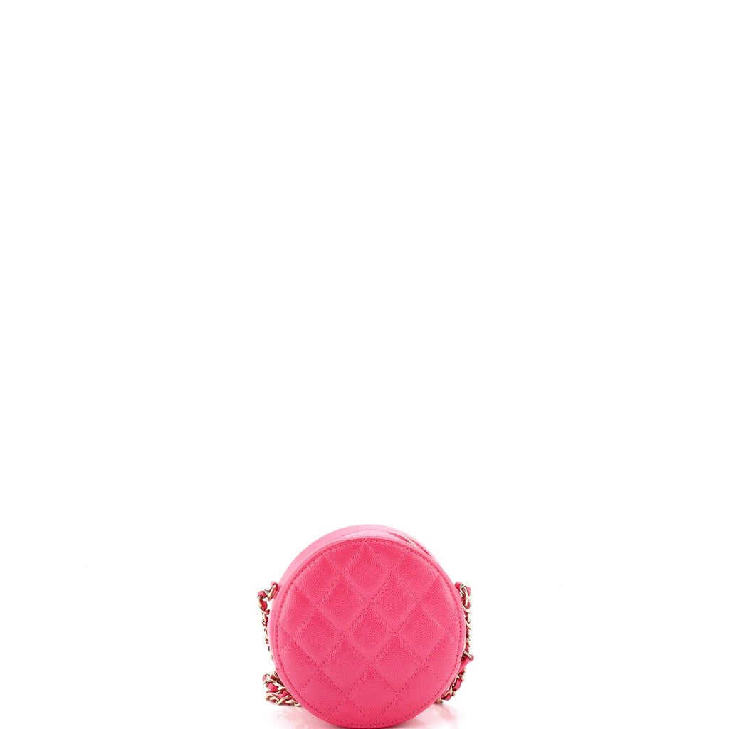 Round Clutch with Chain Quilted Caviar Mini