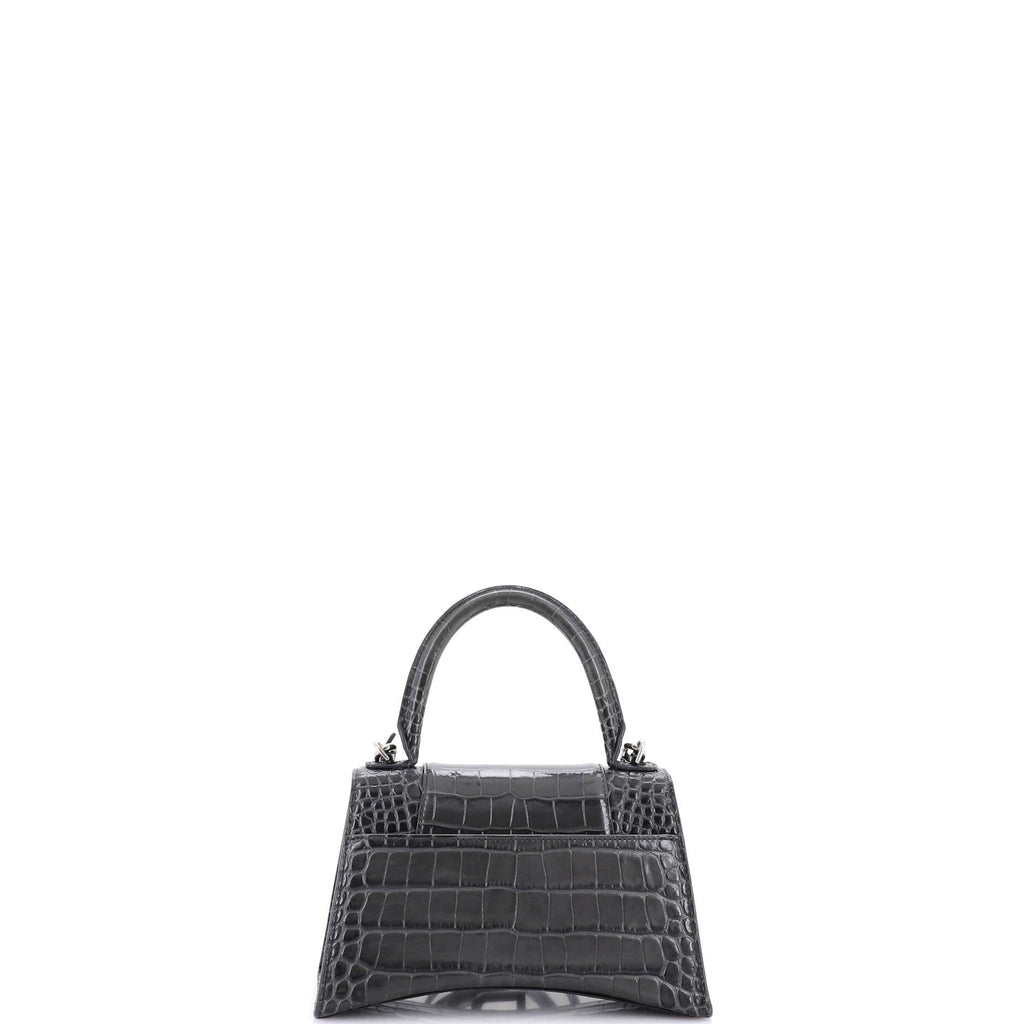 Hourglass Top Handle Bag Crocodile Embossed Leather Small