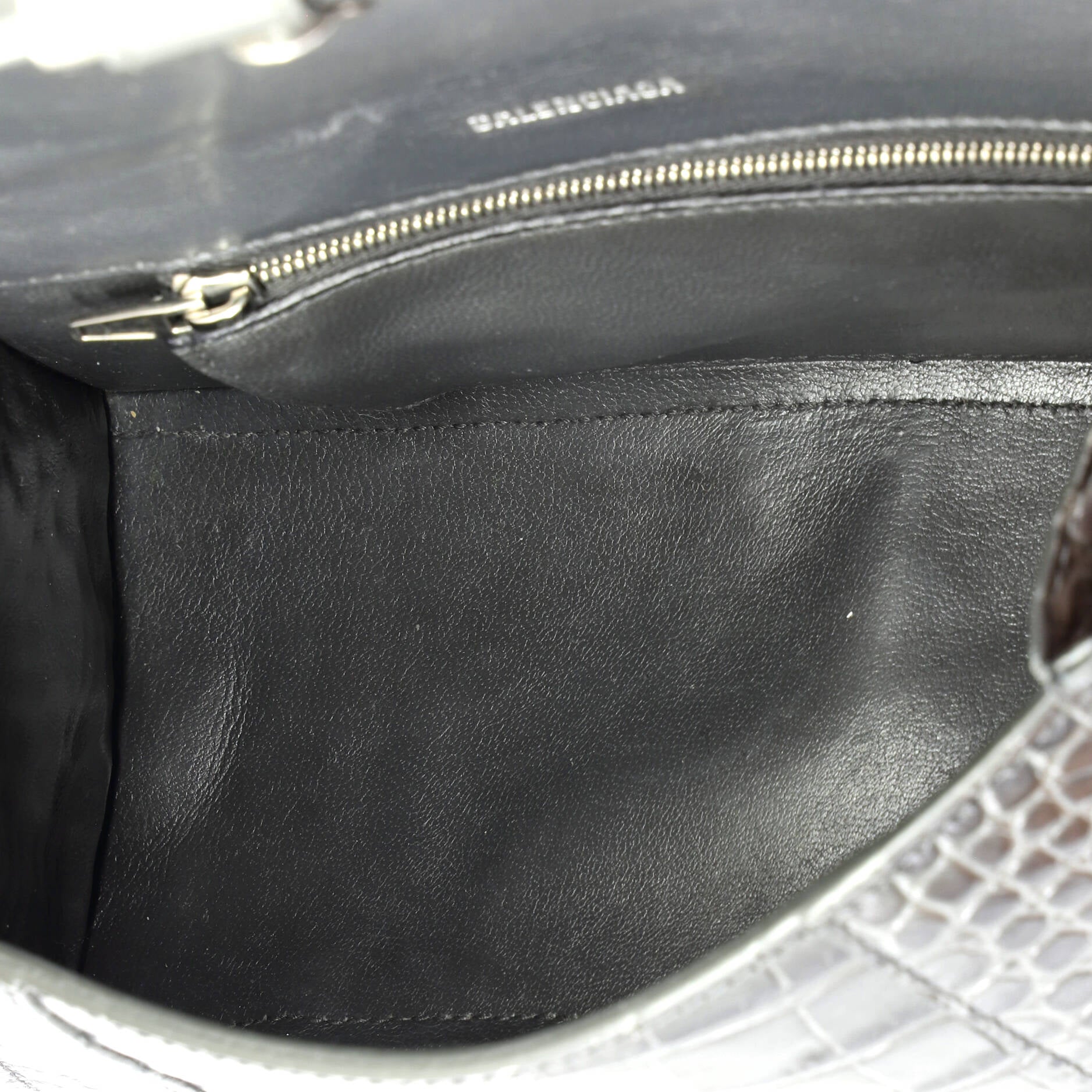 Hourglass Top Handle Bag Crocodile Embossed Leather Small