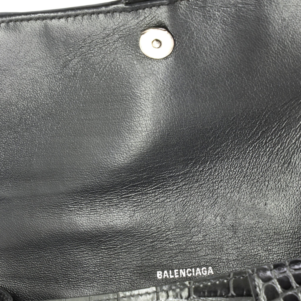 Hourglass Top Handle Bag Crocodile Embossed Leather Small