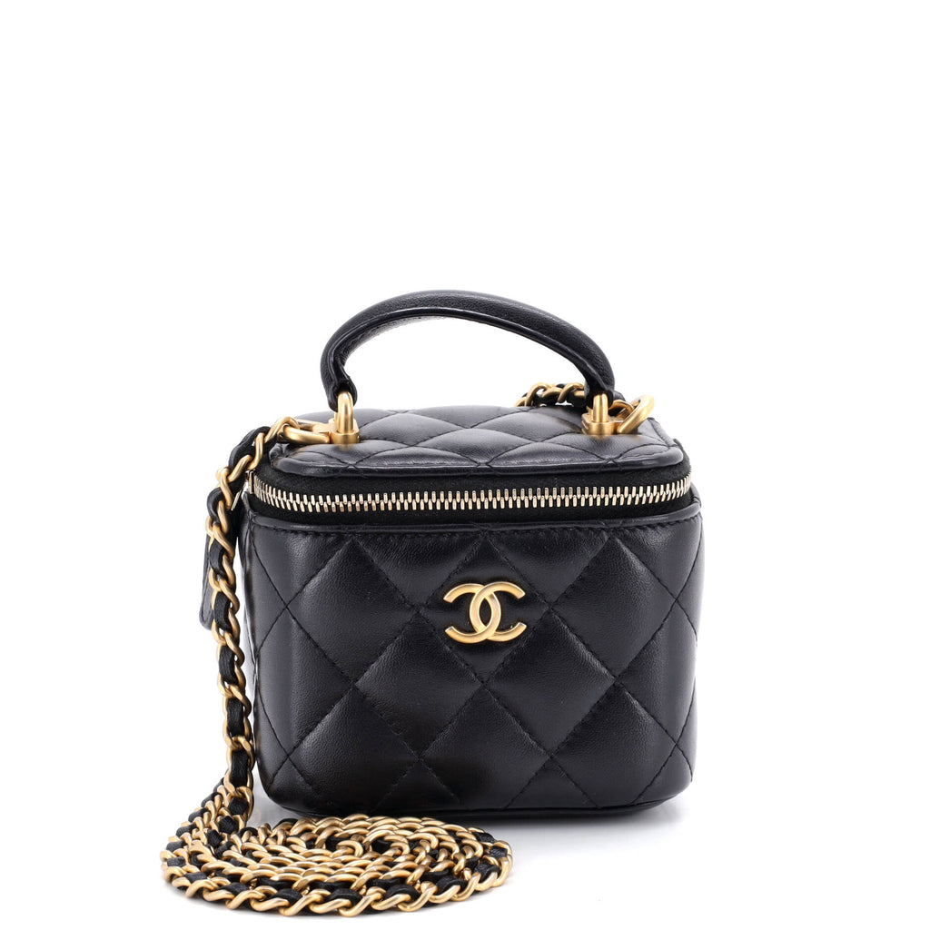 Classic Top Handle Vanity Case with Chain Quilted Lambskin Mini