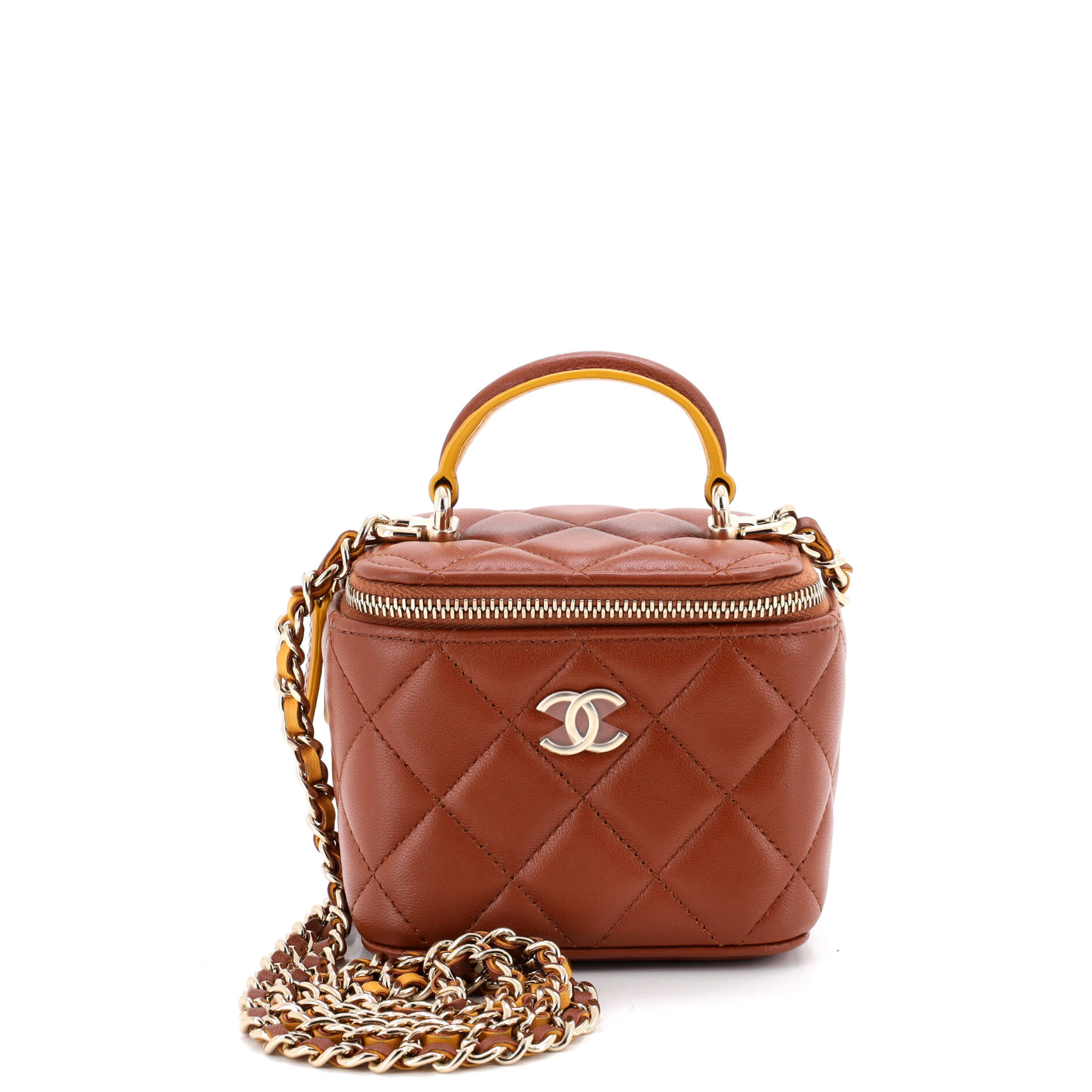 Classic Top Handle Vanity Case with Chain Quilted Lambskin Mini