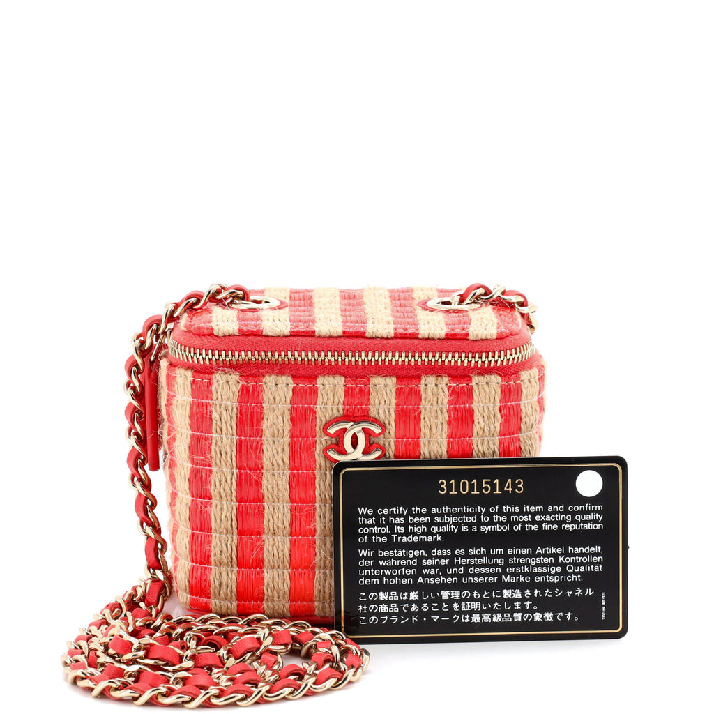 Classic Vanity Case with Chain Striped Raffia and Jute Mini