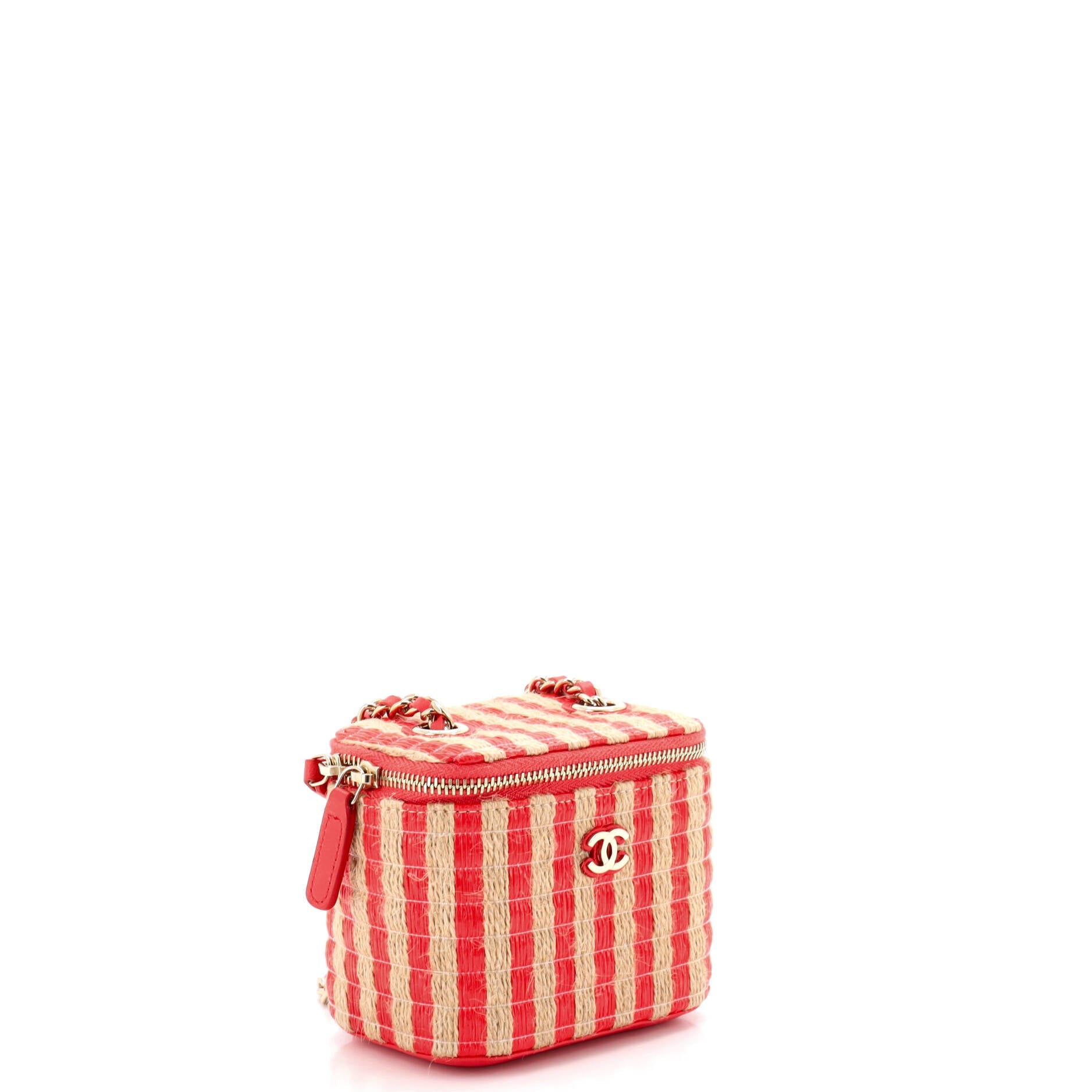 Classic Vanity Case with Chain Striped Raffia and Jute Mini
