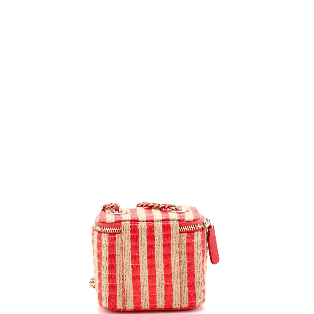 Classic Vanity Case with Chain Striped Raffia and Jute Mini