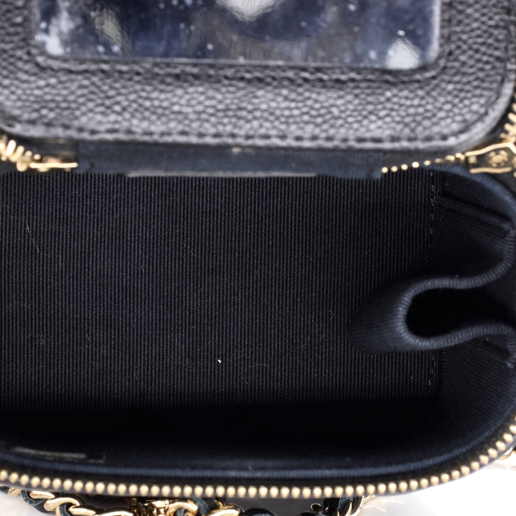 Tiny CC Link Vanity Case with Chain Quilted Caviar Mini