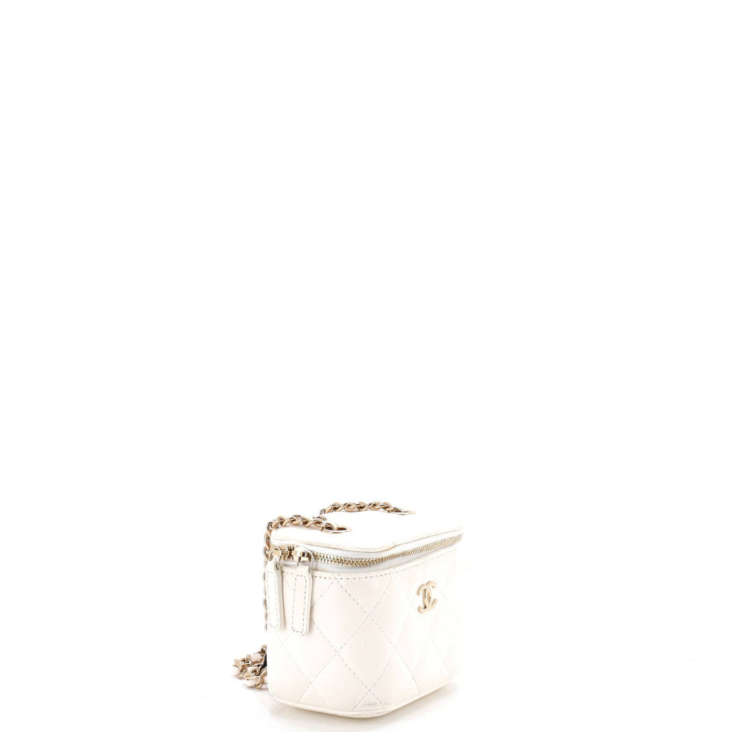 Camellia Bow Vanity Case with Chain Quilted Lambskin Mini