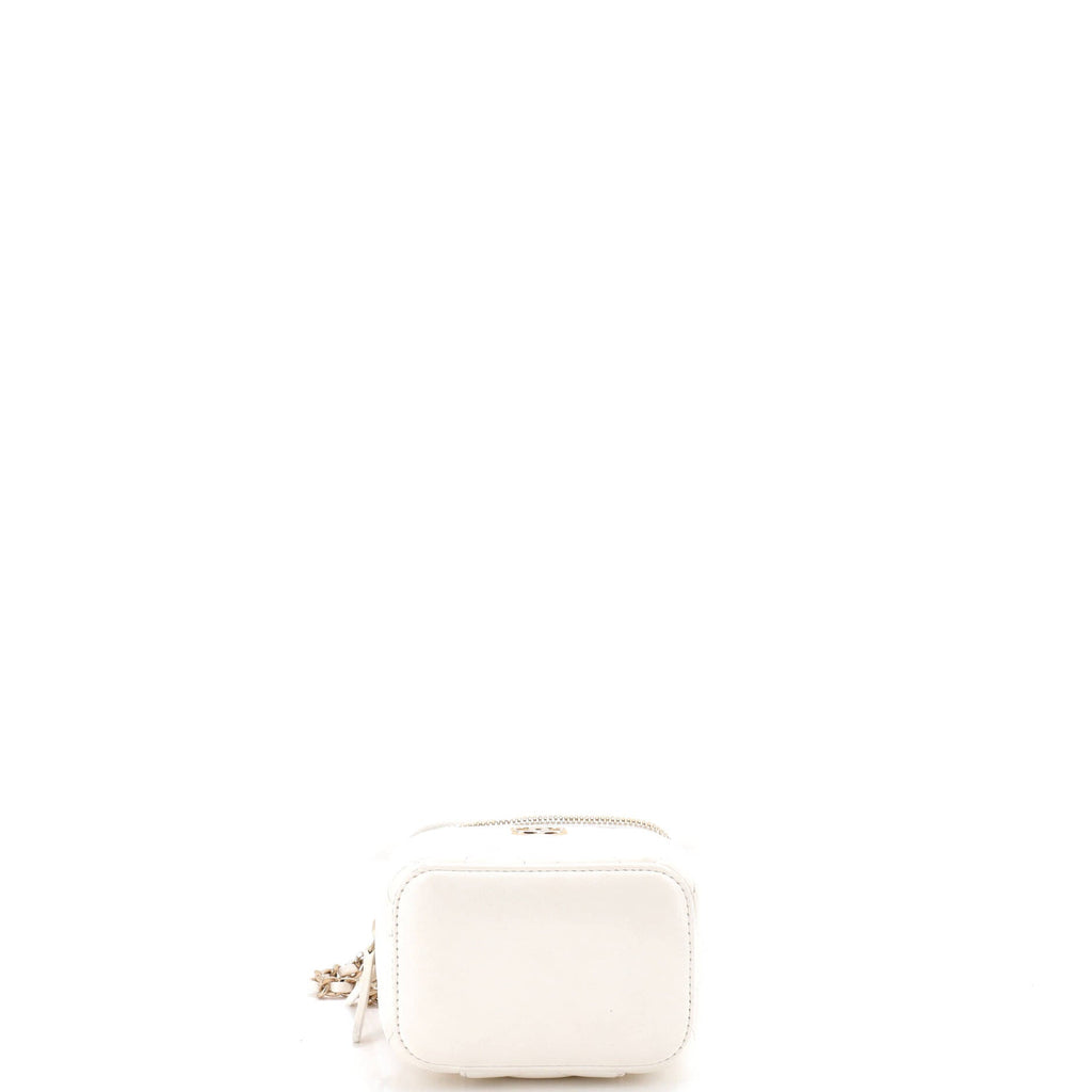 Camellia Bow Vanity Case with Chain Quilted Lambskin Mini
