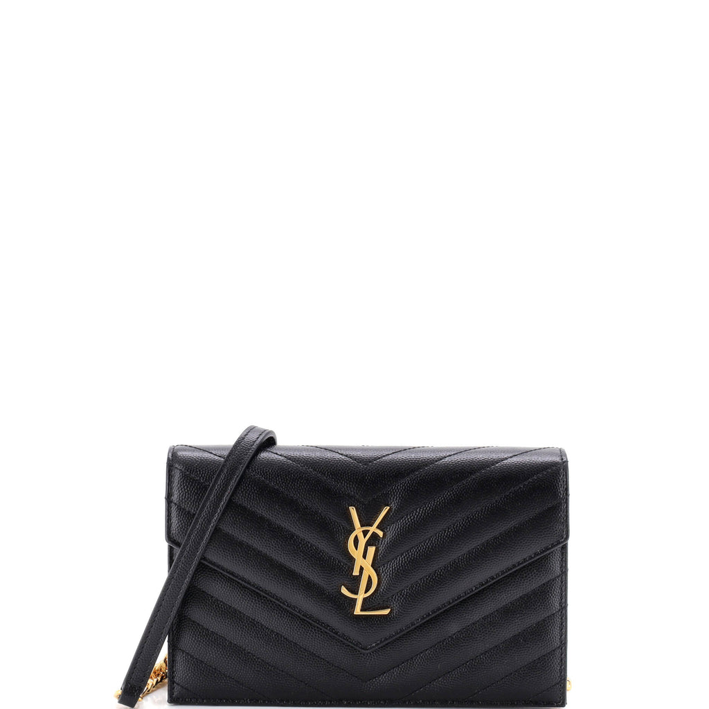 Classic Monogram Wallet on Chain Matelasse Chevron Leather Small