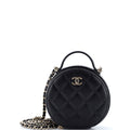 Handle with Care Round Vanity Case with Chain Quilted Caviar Small
