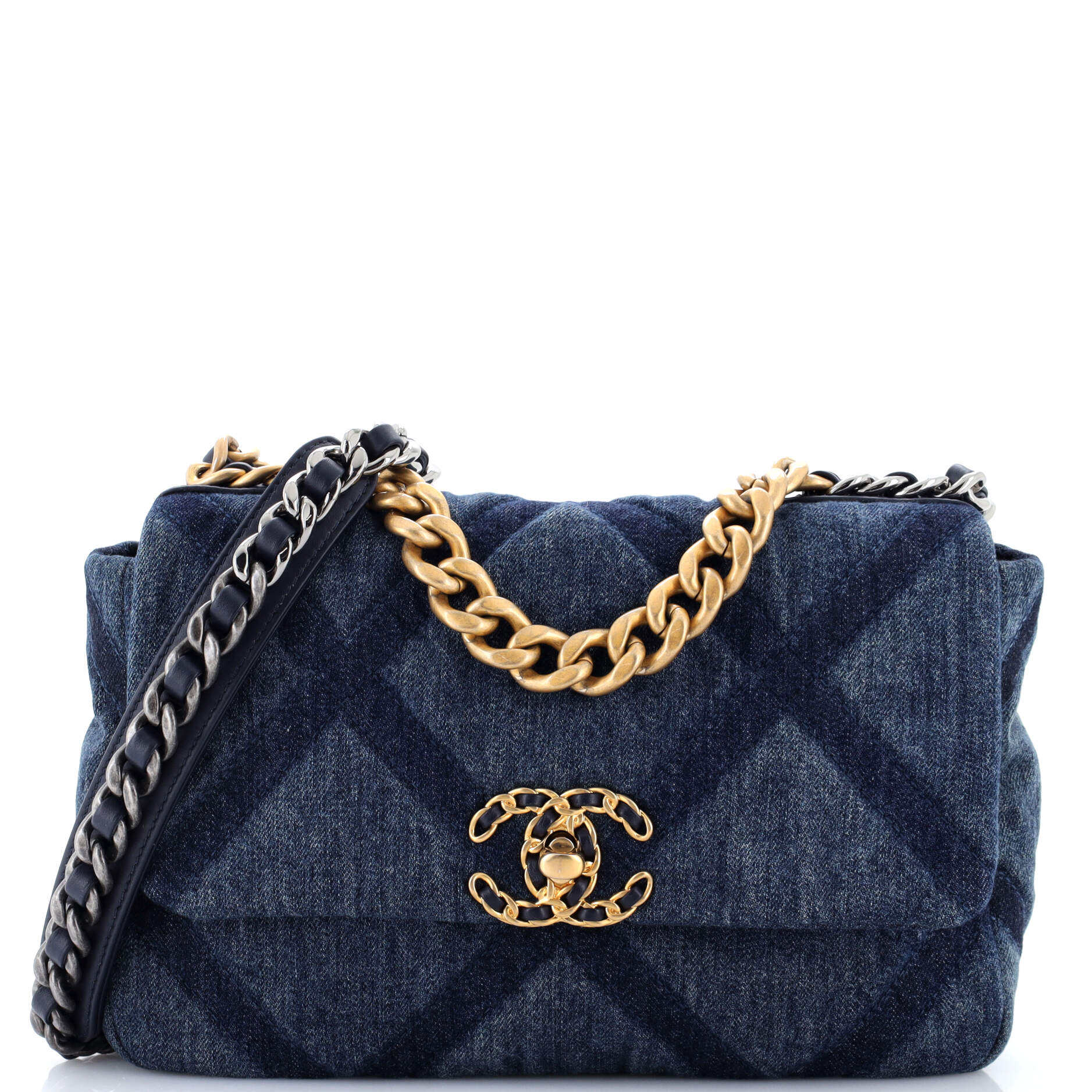 19 Flap Bag Quilted Denim Medium